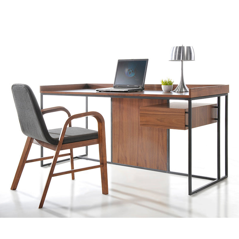 Leo Retro Desk 160cm Walnut - Vintage Style Writing Desk for Home Office, Study & Workspace - Solid Wood Computer Desk with Spacious Surface