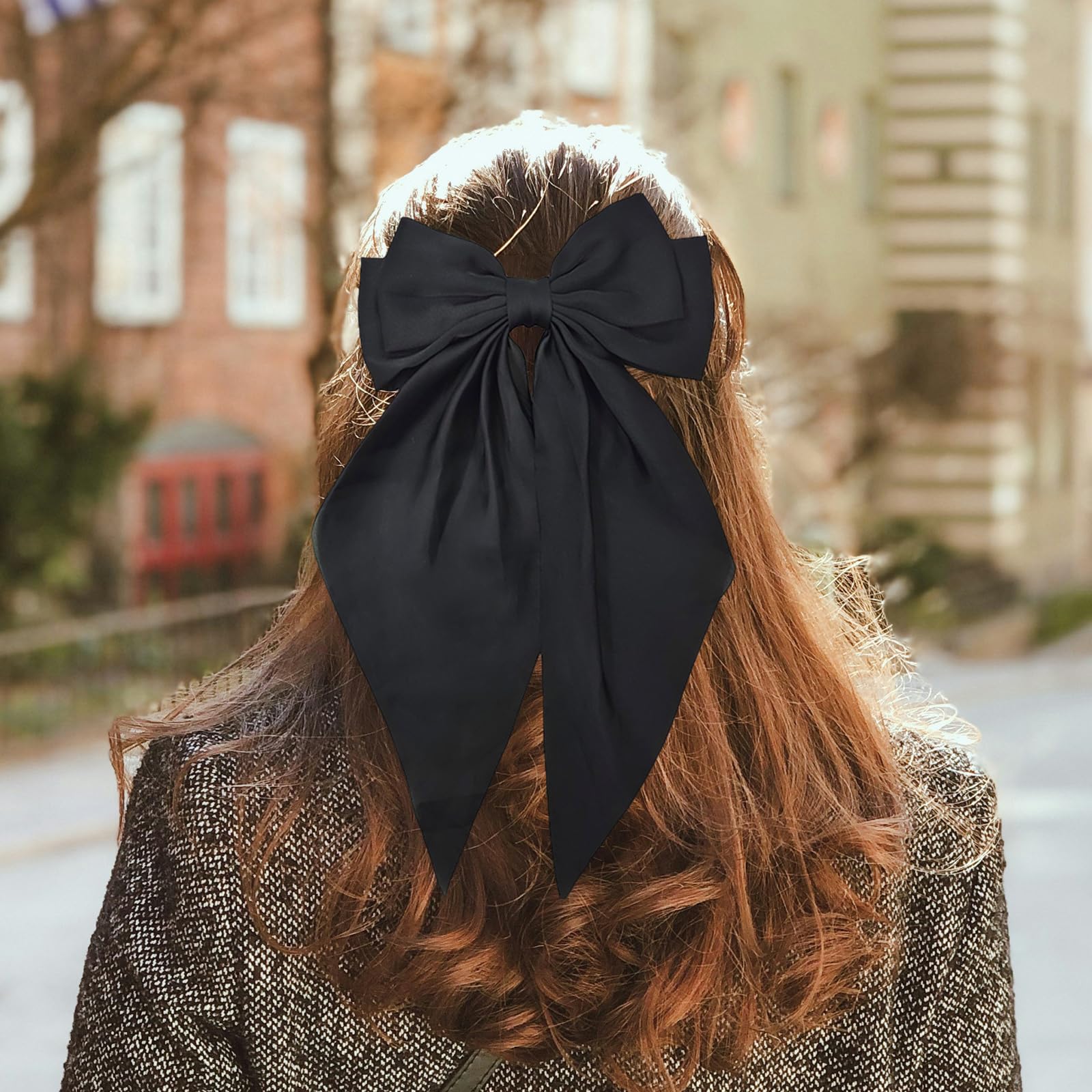 3PCS Large Satin Hair Bows for Women - Oversized Bow Hair Clips with Long Tail, Silky Hair Barrettes & Claw Clips - Elegant Hair Accessories for Parties, Weddings & Daily Styling