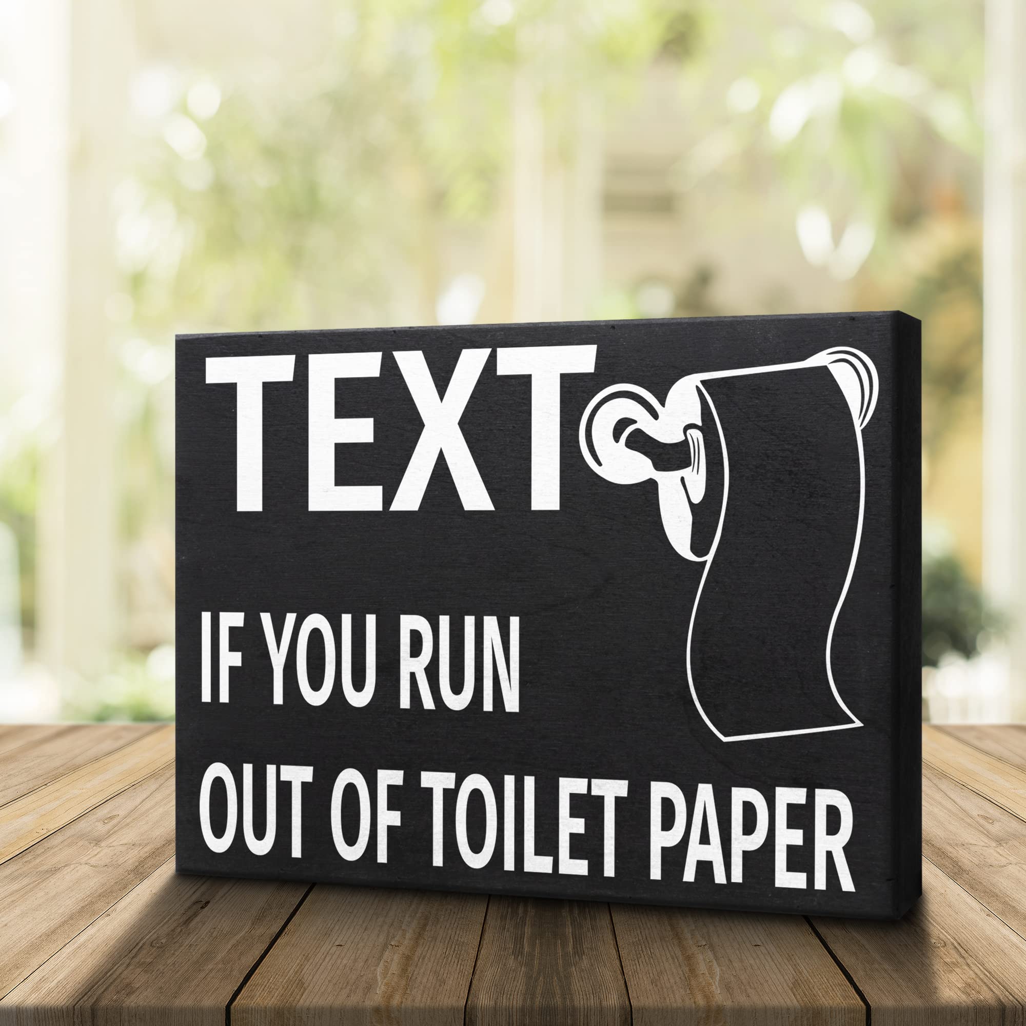 JennyGems Funny Wooden Bathroom Sign - 'Text if You Run Out of Toilet Paper' - Rustic Wall Decor & Shelf Sign for Powder Room, Farmhouse Style - Made in USA - Perfect for Guest Bathrooms, RV Toilets & Apartment Decor