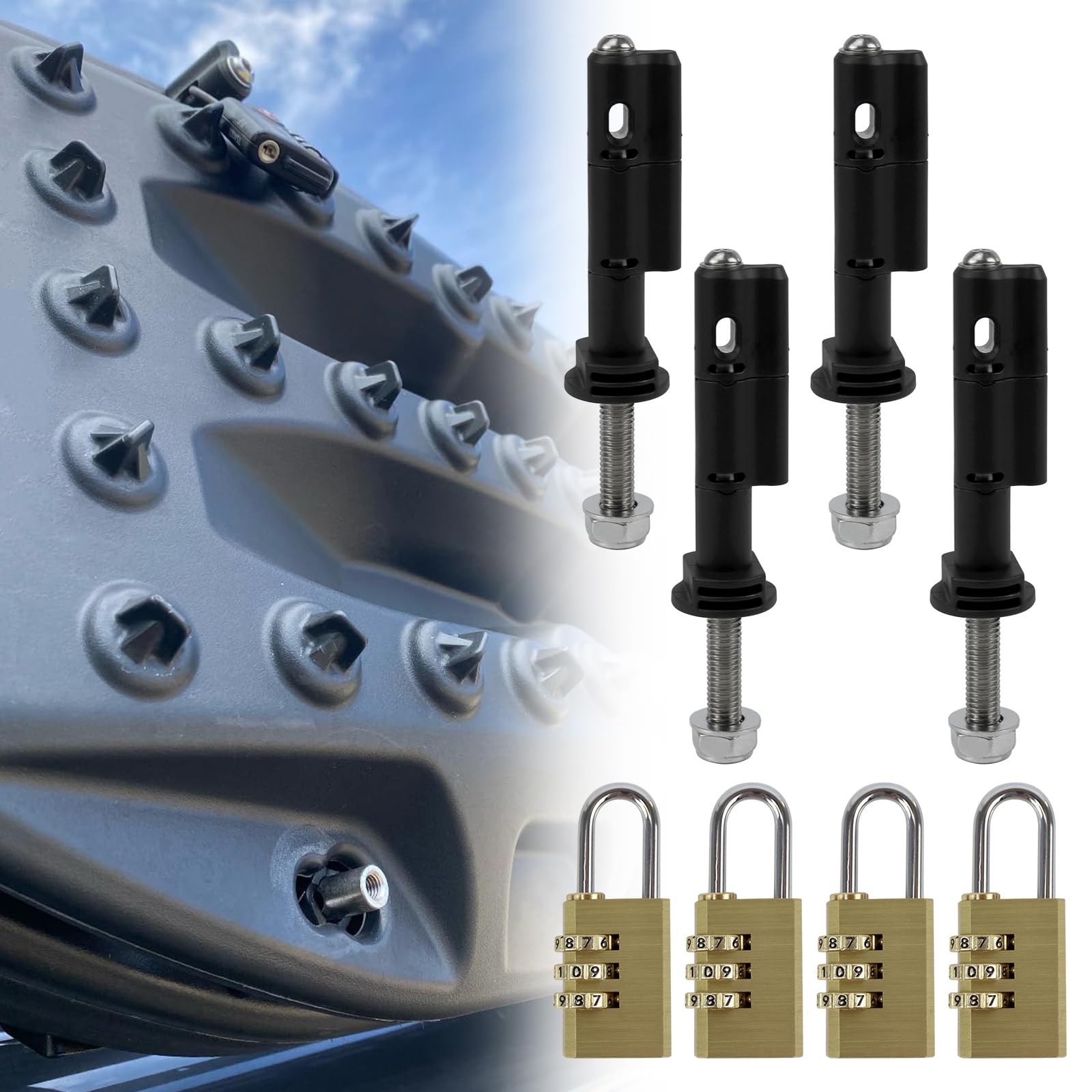 RYANSTAR RACING 4Pcs Lockable Mounting Pins Kit with 4Pcs Locks - Compatible with MaxTrax MKII Recovery Boards & Traction Boards - Anti-Theft Safety Mounting System for Off-Road Vehicles, 4x4 Trucks & Jeep Adventures