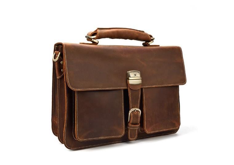Premium Brown Genuine Leather Messenger Bag for Men & Women - Large Laptop Satchel for Work, School & Travel - Durable Business Briefcase & Stylish College Backpack Alternative