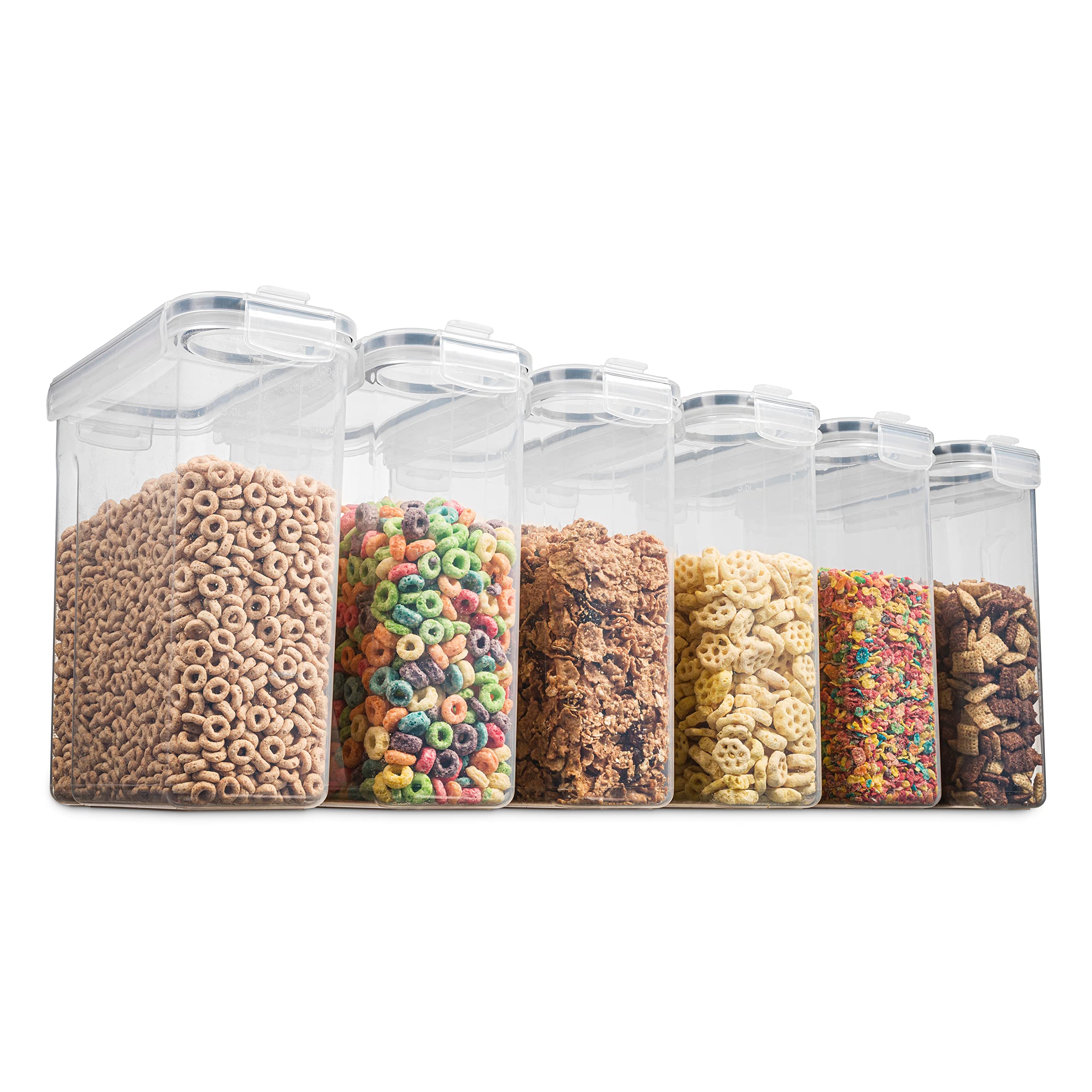 6 Pack Airtight Food Storage Containers - BPA Free Plastic Kitchen & Pantry Organization Canisters for Cereal, Dry Pet Food, Flour, Sugar, Rice, Nuts & Snacks (135.5 Oz) - Includes Labels & Chalk Marker - Perfect for Home, Office & Meal Prep Organization