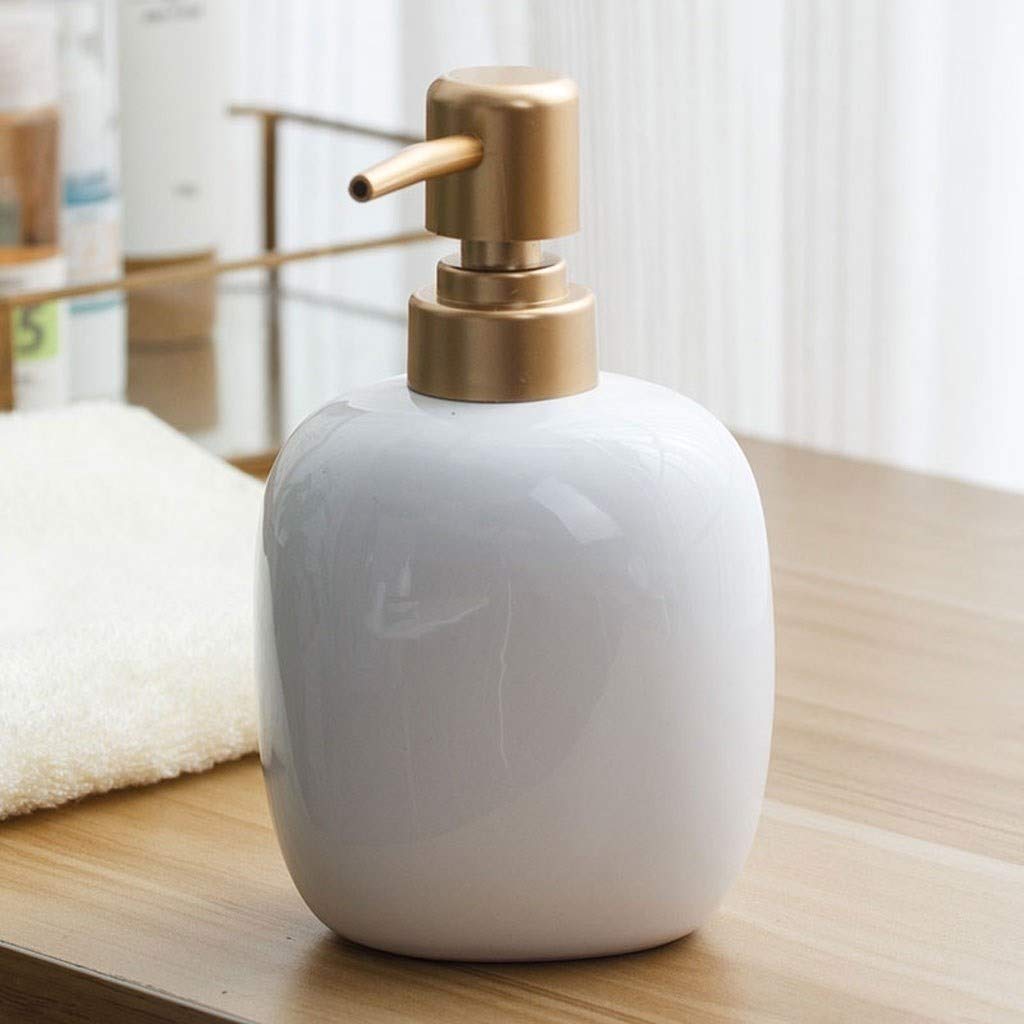 White Ceramic Soap Dispenser - 450ml Oval Bathroom & Kitchen Countertop Lotion Bottle with Pump - Elegant Hand Soap Container for Sink, Vanity, and Guest Bathroom Decor