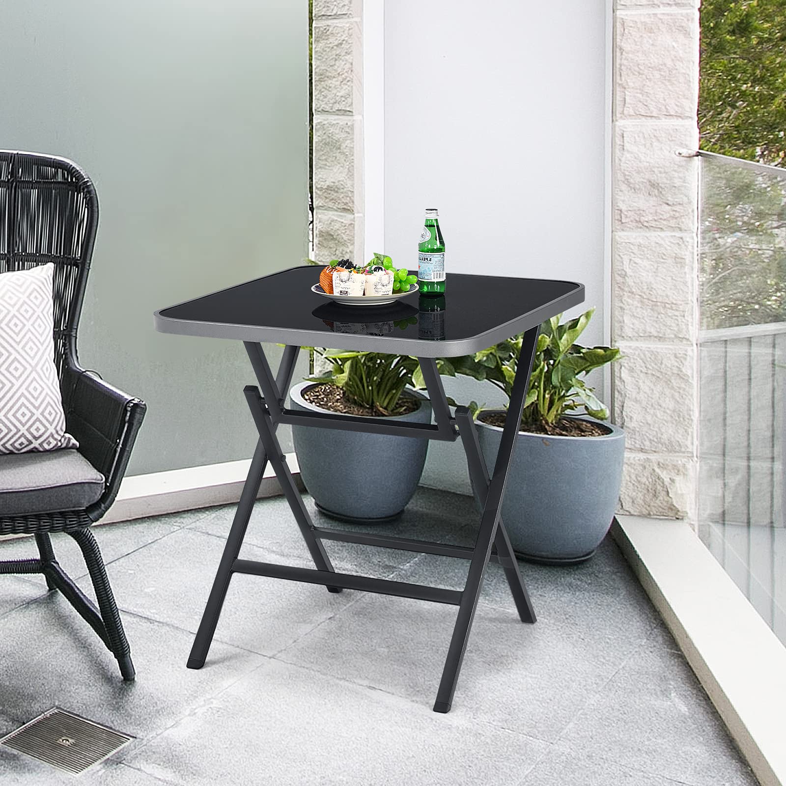 Portable Aluminum Folding Patio Table - Square Outdoor Dining & Bistro Table with Tempered Glass Top - Rustproof All-Weather Coffee Side Table for Backyard, Garden, Poolside & Indoor Use - Perfect for Entertaining, Dining Al Fresco, and Relaxing Outdoors