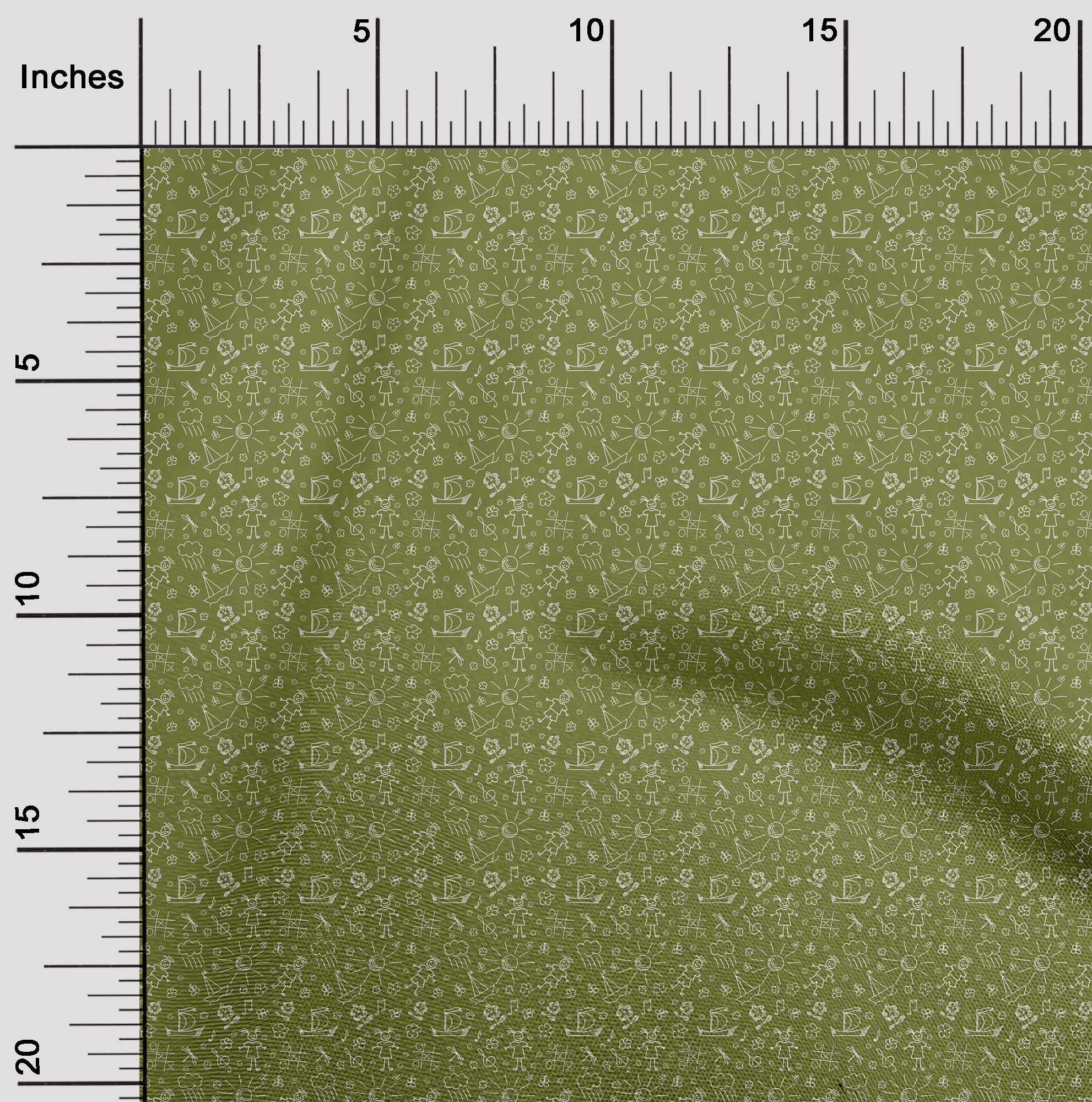 oneOone Rayon Olive Green Fabric - 56 Inch Wide Printed DIY Sewing Material for Kids Clothing, Crafts & Doodle Projects | Soft Dressmaking Fabric by The Yard for Home Decor, Quilting & Fashion Design