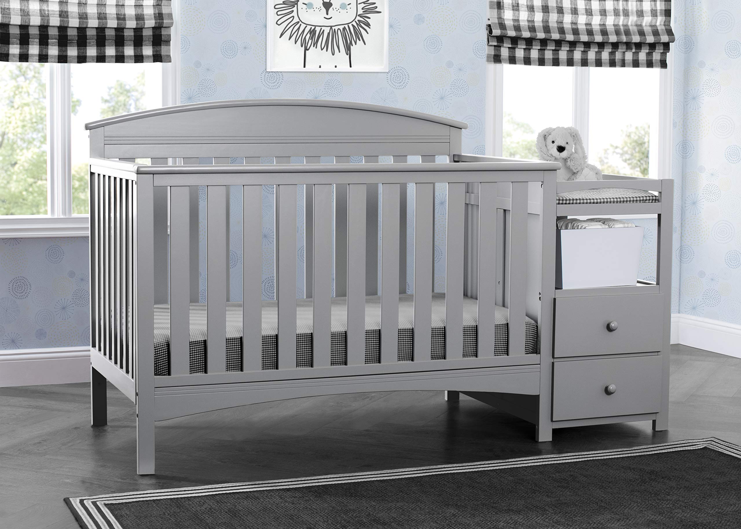 Delta Children Abby Convertible Crib 'N' Changer with Serta Perfect Slumber Mattress - Grey Nursery Set for Baby & Toddler | 4-in-1 Convertible Crib, Changing Table & Toddler Bed | Eco-Friendly Dual-Sided Mattress | Perfect for Nursery Decor & Baby Shower Gifts