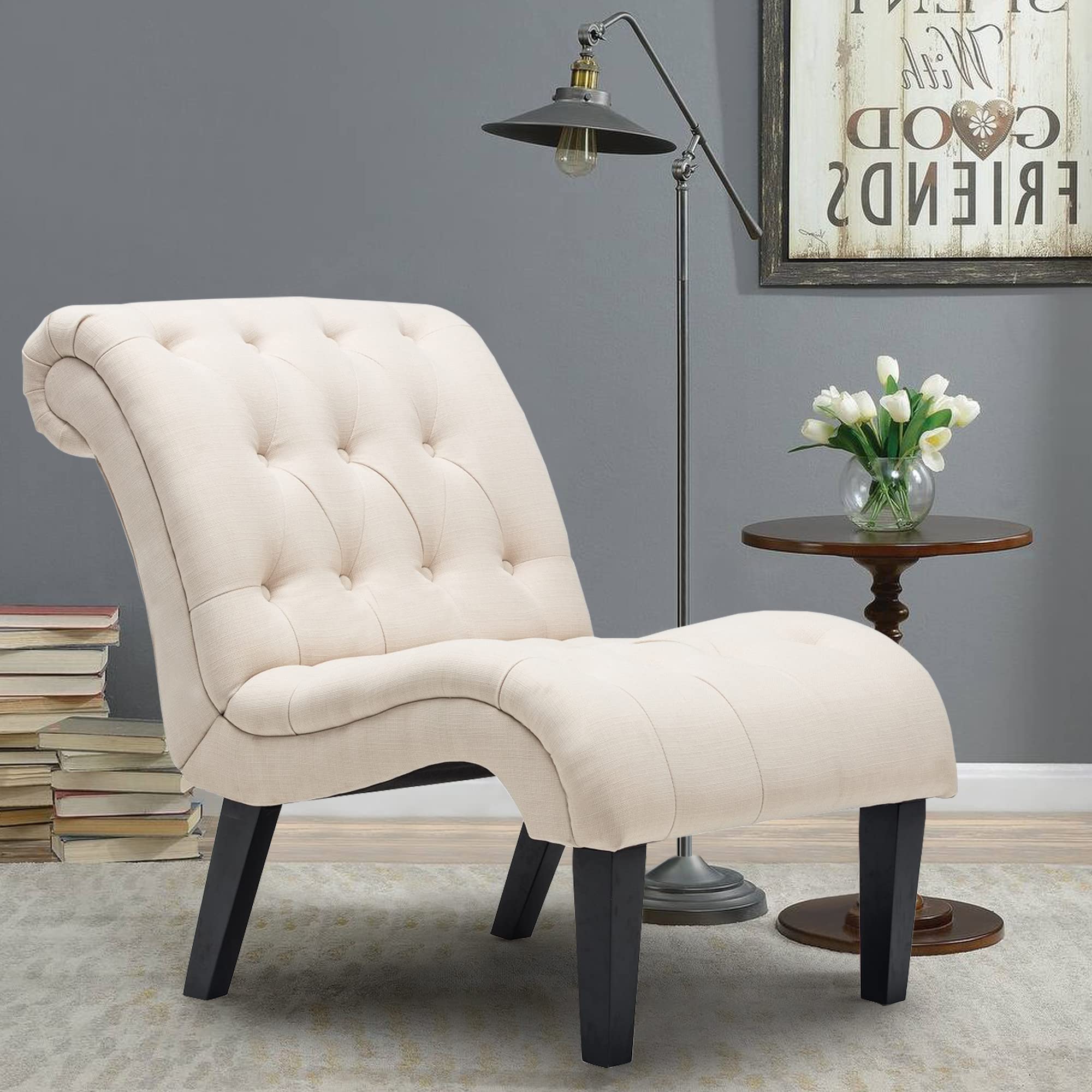 HAOBO Button Tufted Accent Chair - Armless Slipper Chair for Living Room, Bedroom & Dining Room - Modern Home Furniture for Relaxing, Reading & Decor