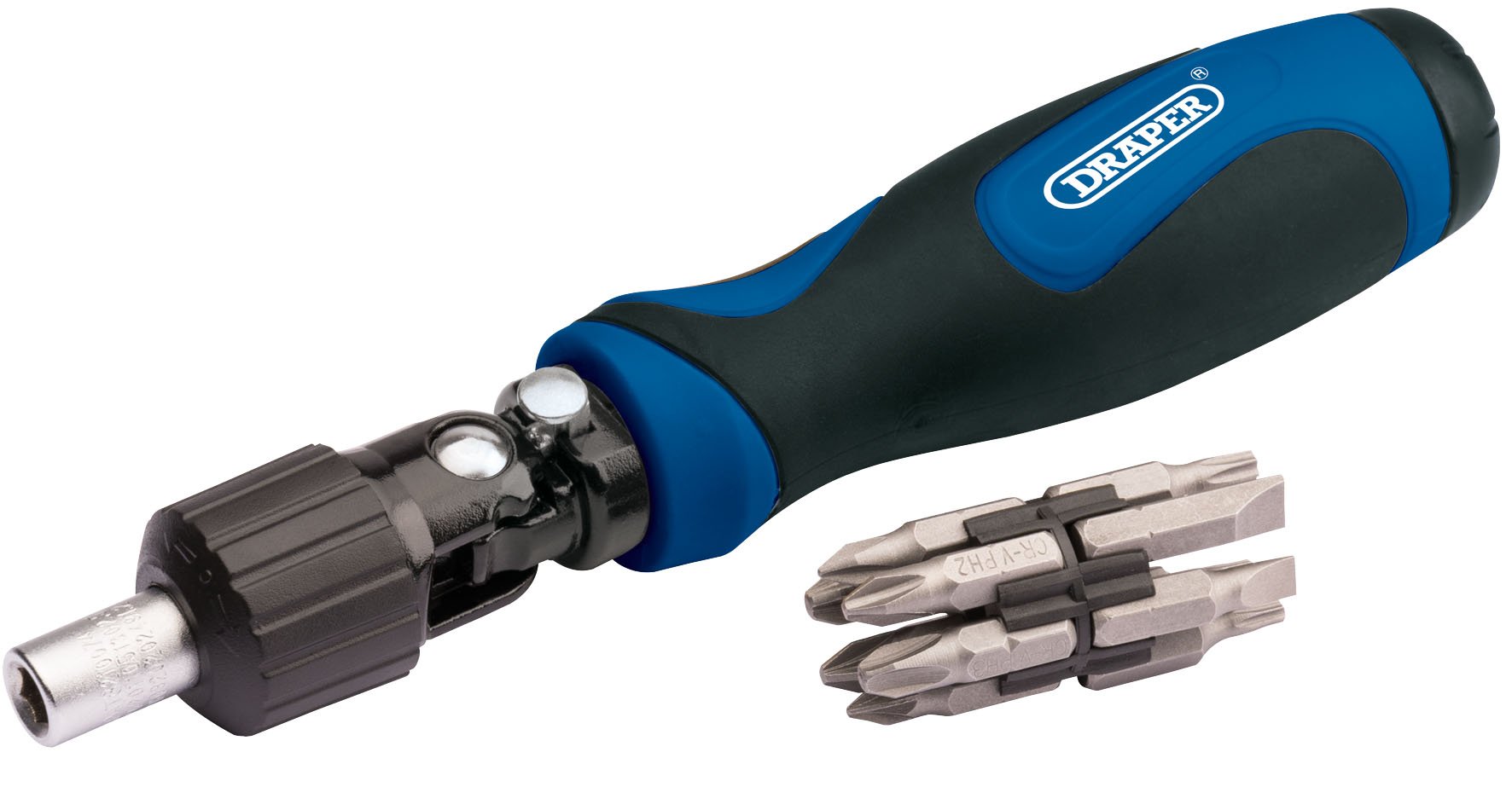 Draper 11-Piece Ratcheting Screwdriver Set with Soft Grip Handle - Chrome Vanadium Steel Blades & Moulded Inserts - Sand Blasted Tips (Model 38124) - Perfect for DIY Projects, Home Repairs, and Professional Use