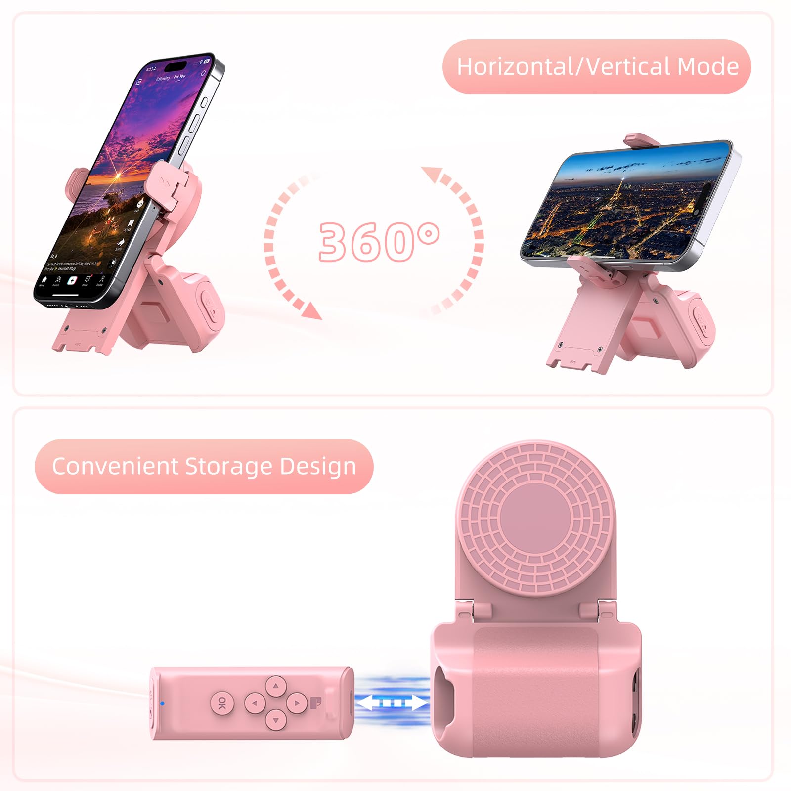 Bluetooth Page Turner Remote for Kindle, TikTok Scrolling, Camera Shutter - Compatible with iPhone, Android, iPad & Tablets - Includes Phone Stand (Pink) - Perfect for Reading eBooks, Live Streaming & Hands-Free Content Creation