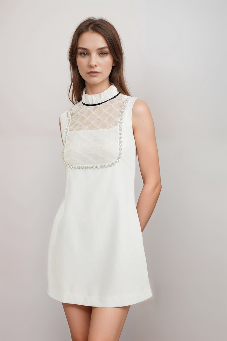 Adrielle White Faux Pearl Mini Dress - Elegant Party & Wedding Guest Dress for Women | Perfect for Cocktail Events, Date Nights & Special Occasions