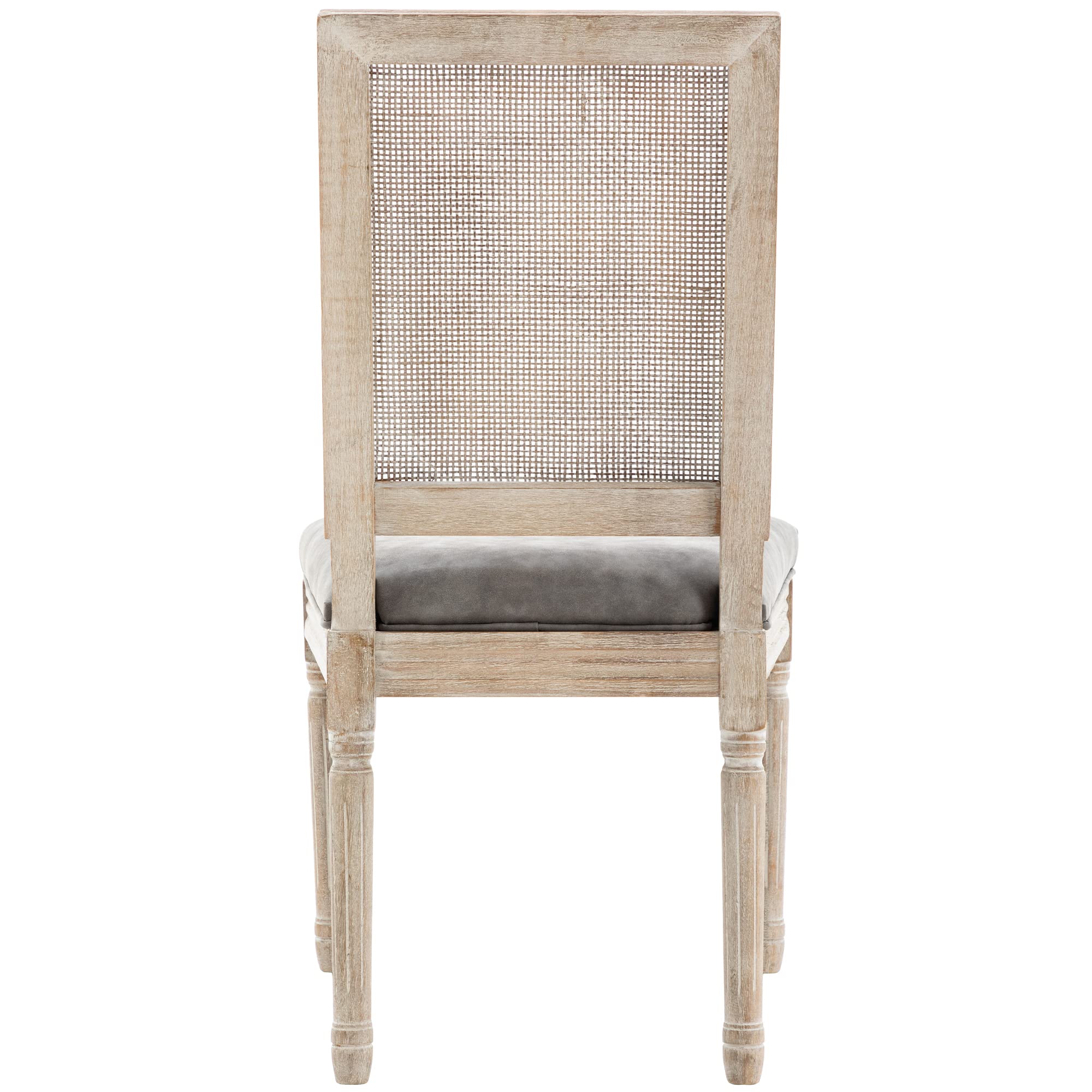 Premium PU Leather Dining Chairs Set of 2 - Mid Century Modern Kitchen Chairs with Upholstered Seat & Rattan Back - Accent Side Chairs for Living Room, Dining Room, Bedroom - Grey - Perfect for Home Decor, Small Spaces & Entertaining Guests