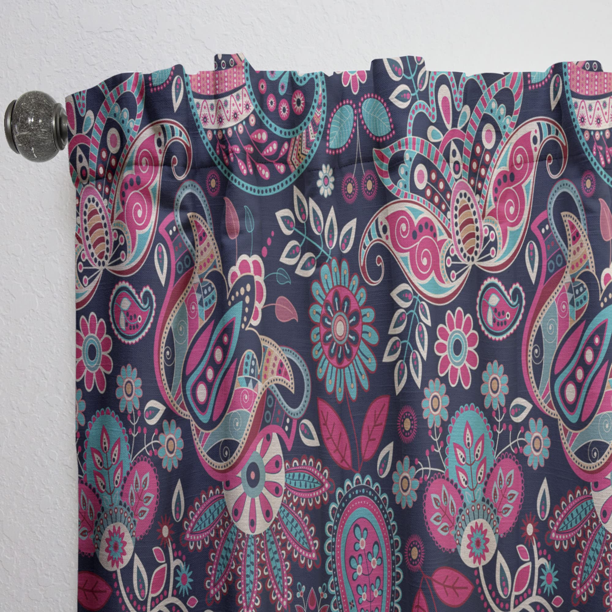 Floral Paisley Retro Style Curtains - Thermal Insulated Single Panel (52x63 inches) for Bedroom & Living Room - Perfect for Home Decor, Privacy & Temperature Control
