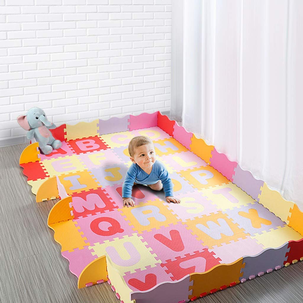 Baby Play Mat with Fence - 26 Letter Learning & 52PCS Puzzle Tiles for Toddlers | Safe Crawling & Playroom Floor Mat (94.5x59in)