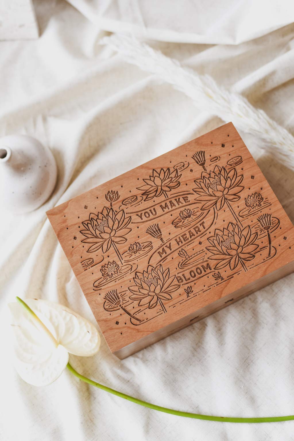 You Make My Heart Bloom Personalized Wood Keepsake Box - Custom Engraved Gift for Anniversary, Wedding, Baby Shower & Memory Storage - Perfect for Jewelry, Love Letters & Special Keepsakes