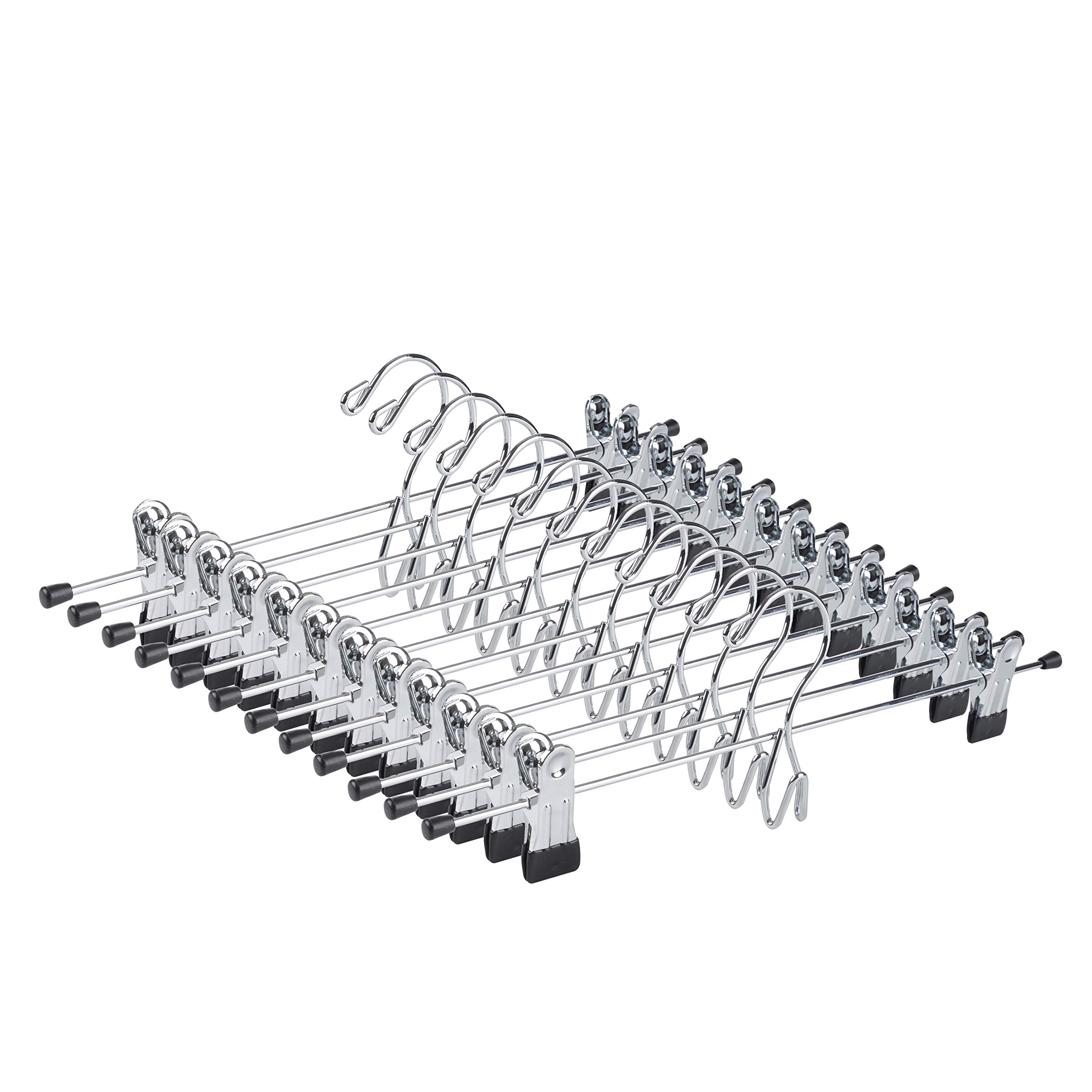 Amber Home 12 Pack Heavy Duty Stackable Metal Pants & Skirt Hangers with 2 Adjustable Clips - Space Saving Cascading Closet Organizer for Jeans, Slacks, Dresses - Perfect for Closet, Wardrobe & Laundry Room Organization