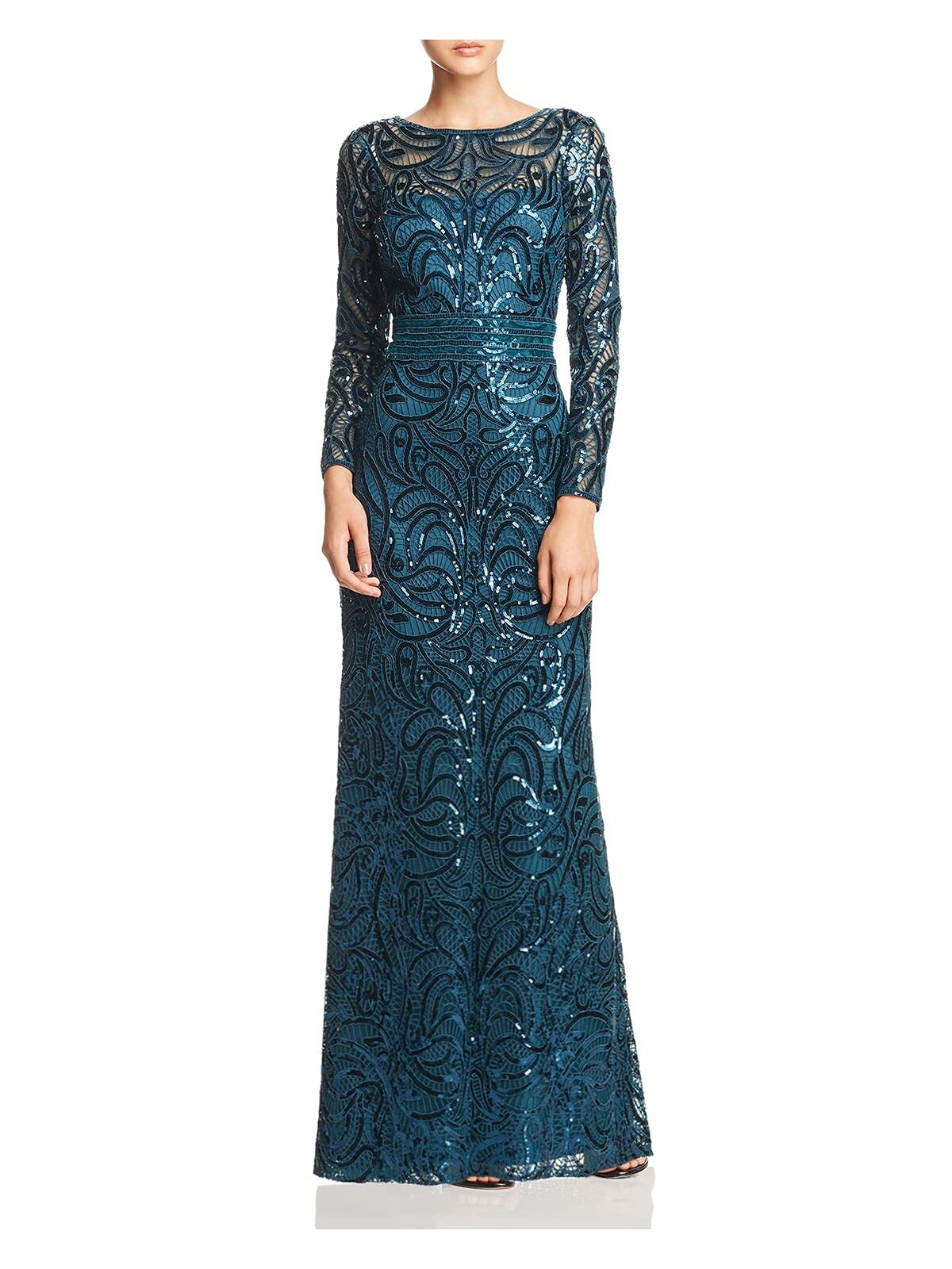Tadashi Shoji Women's Long Sleeve Sequin Evening Gown - Elegant Formal Dress for Prom, Wedding & Special Occasions