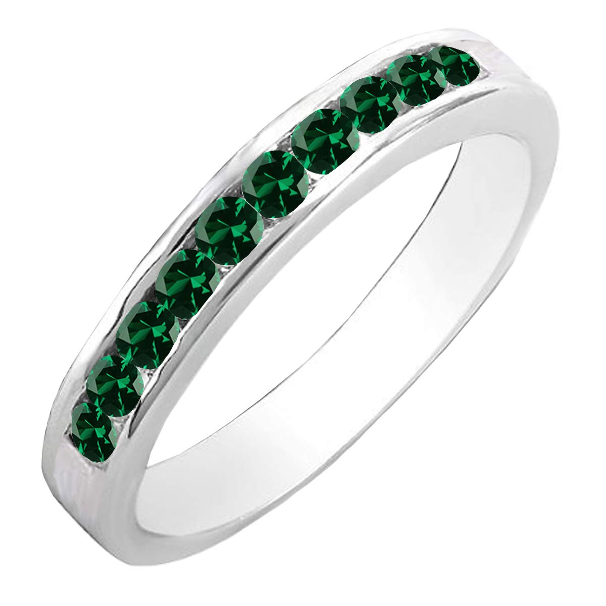 Dazzlingrock Collection 18K Gold Round Lab-Created Gemstone & Diamond Stackable Wedding Ring Band for Women – Perfect for Bridal Sets, Anniversaries & Everyday Elegance
