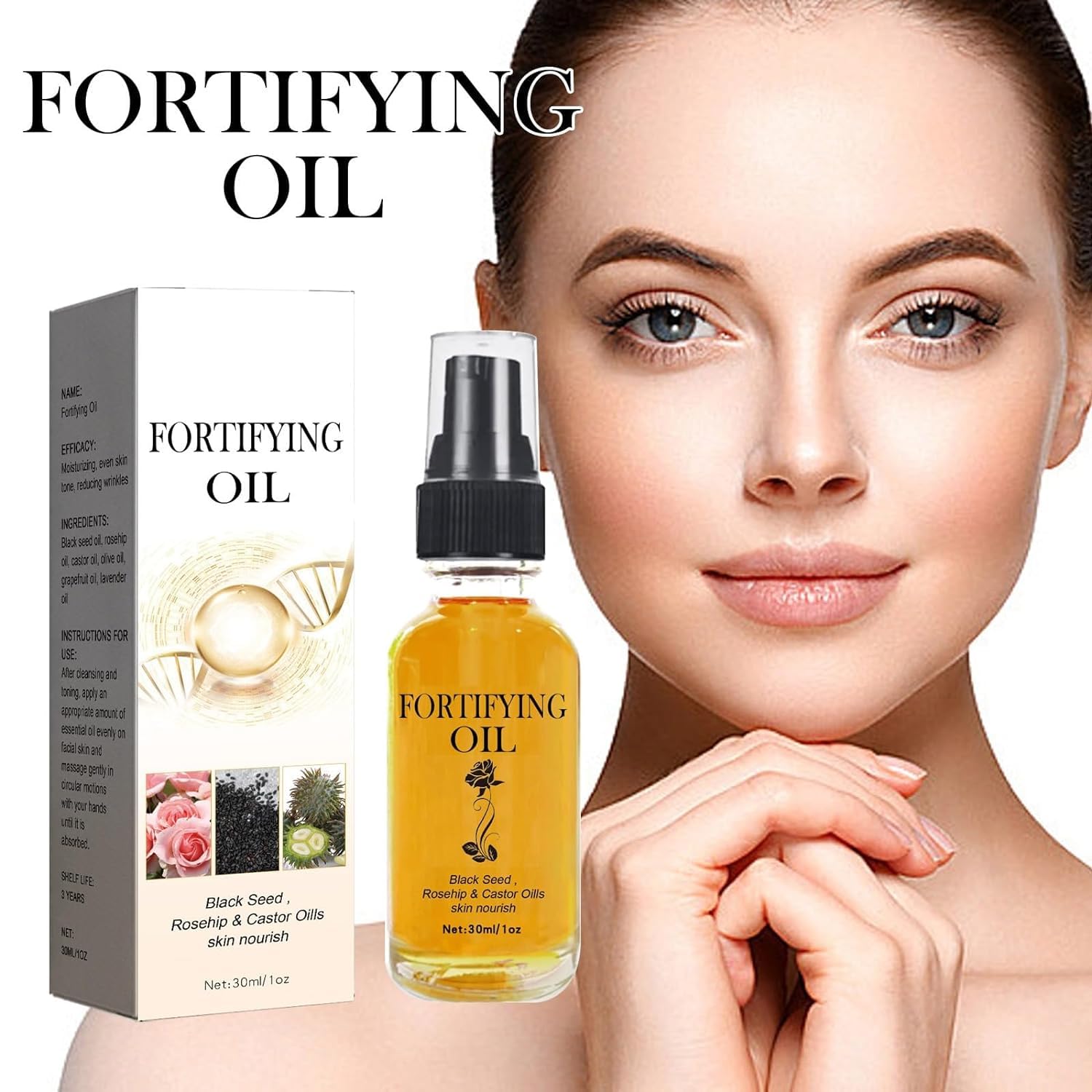 2PCS Castor Oil Black Seed Oil Rosehip Oil Face Serum - Anti-Aging Collagen Boost Serum for Hydration & Brightening - Perfect for Night Routine & Dry Skin Care