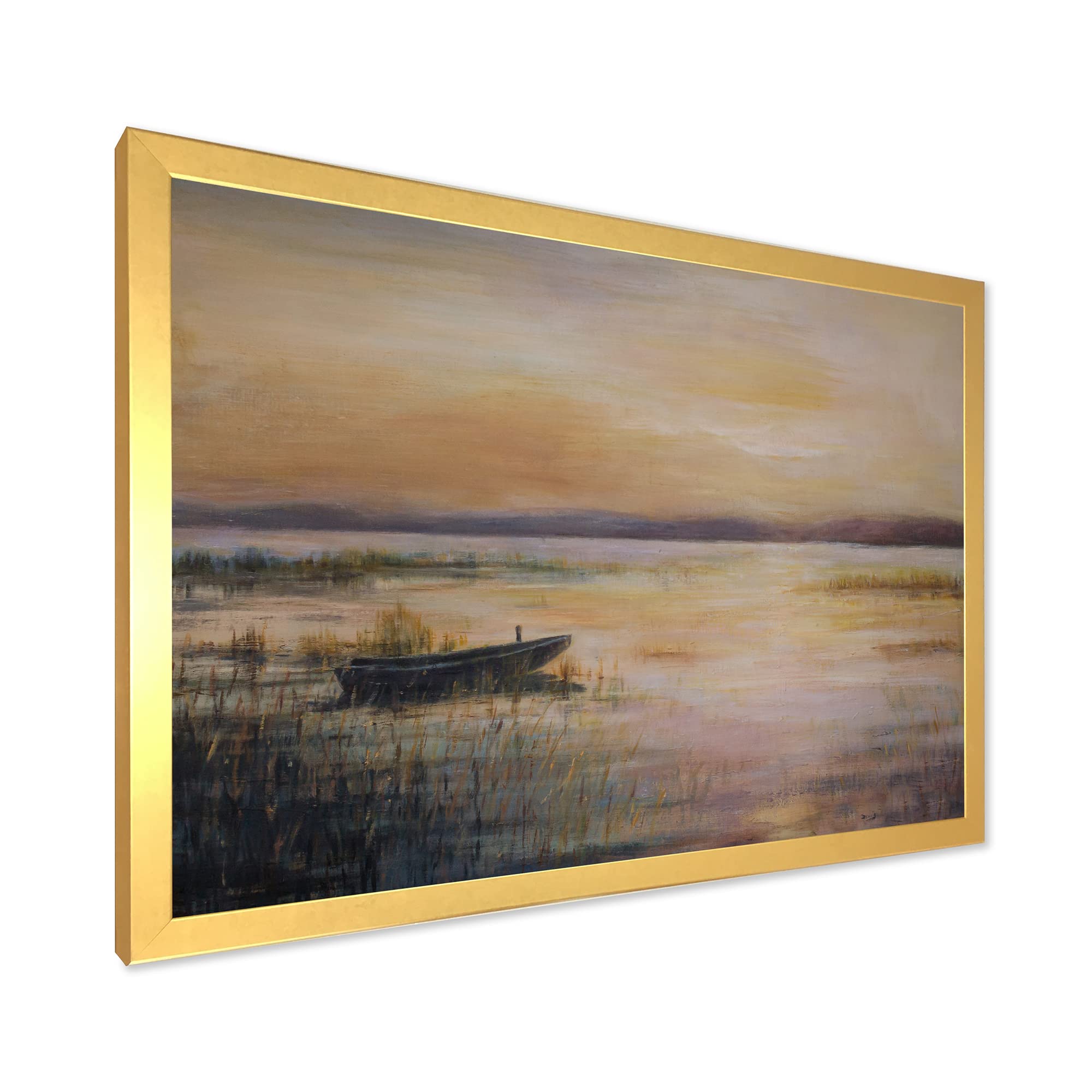 Pastel Sunset Over The Lake Framed Wall Art - Nautical Coastal Decor for Living Room, Bedroom & Office