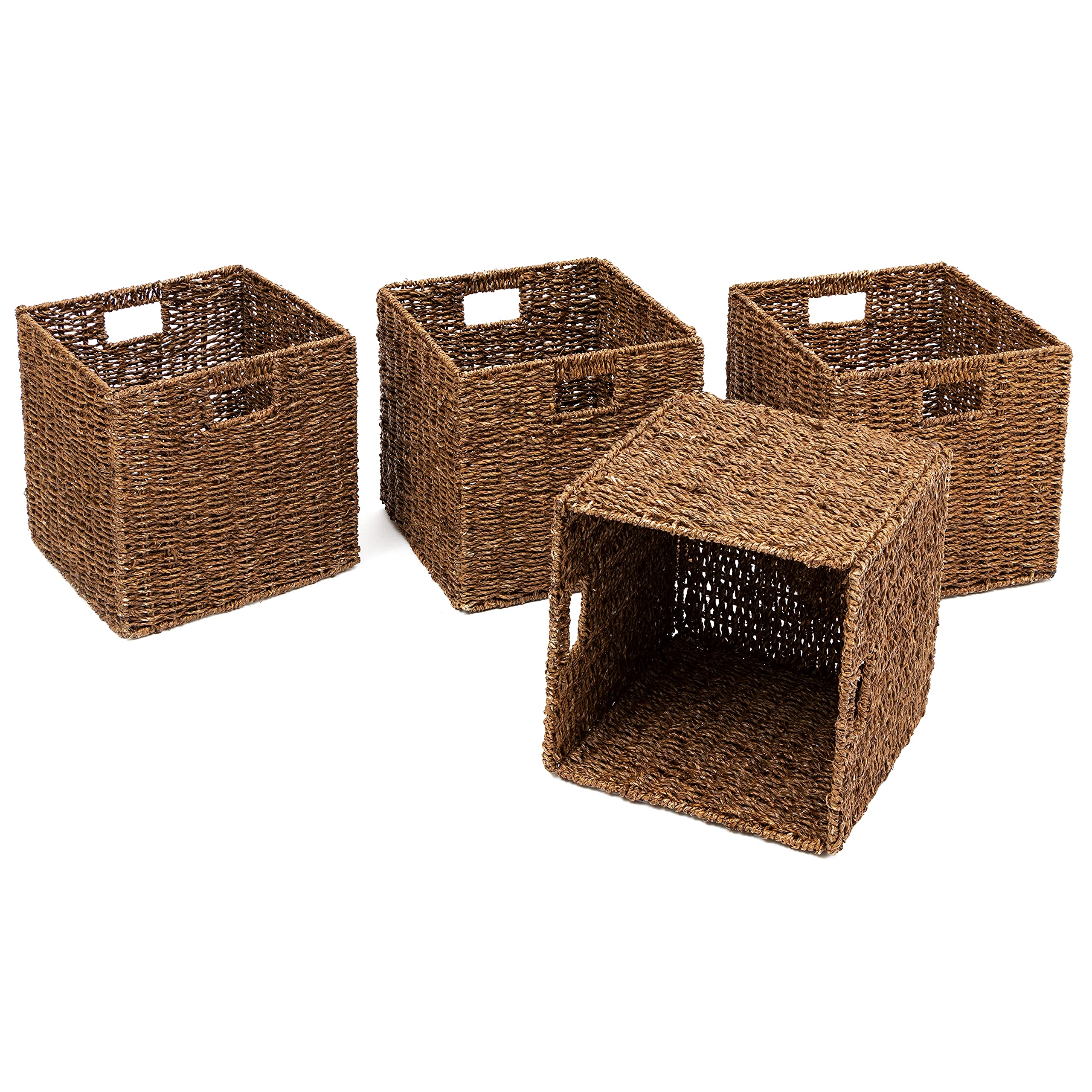 Foldable Storage Basket with Iron Wire Frame - Set of 4 by Trademark Innovations | Space-Saving Organizer for Home, Office, Closet & Laundry Room