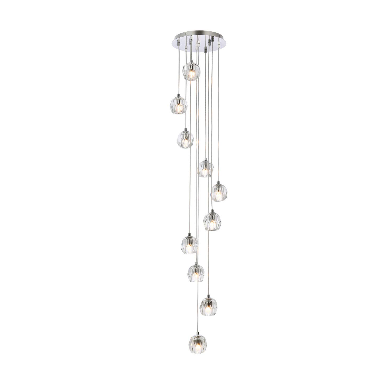 10-Light Chrome Pendant Lighting Fixture - Modern Dining Room Chandelier for Kitchen Island, Entryway, and Living Room Ceiling Decor