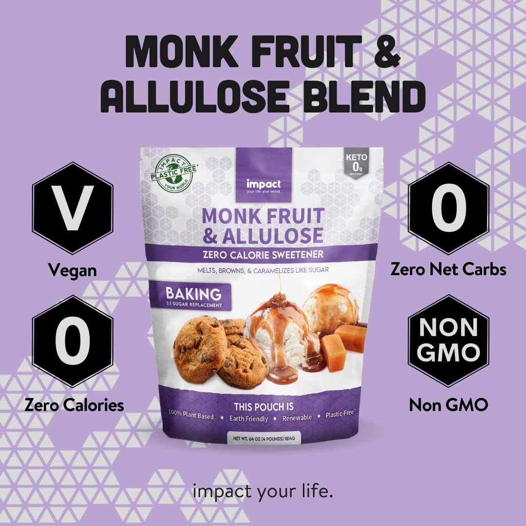 Monk Fruit Allulose & Erythritol Sweetener - Zero Calorie Keto Sugar Substitute, 4lb Plastic-Free Packaging - Perfect for Baking, Coffee & Low-Carb Diets