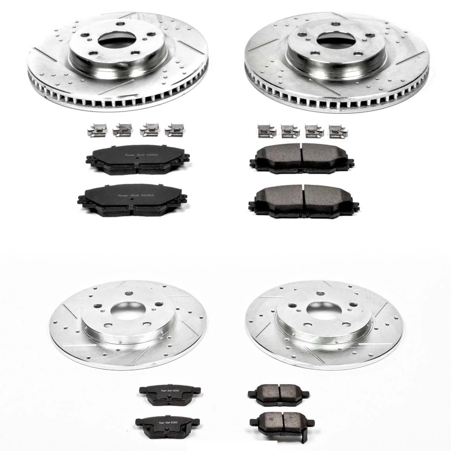 Power Stop K4142 Z23 Carbon Fiber Brake Pads & Drilled/Slotted Rotors Kit - Compatible with 2009-2010 Pontiac Vibe & 2009-2013 Toyota Matrix - High Performance Braking for Daily Driving & Sporty Handling