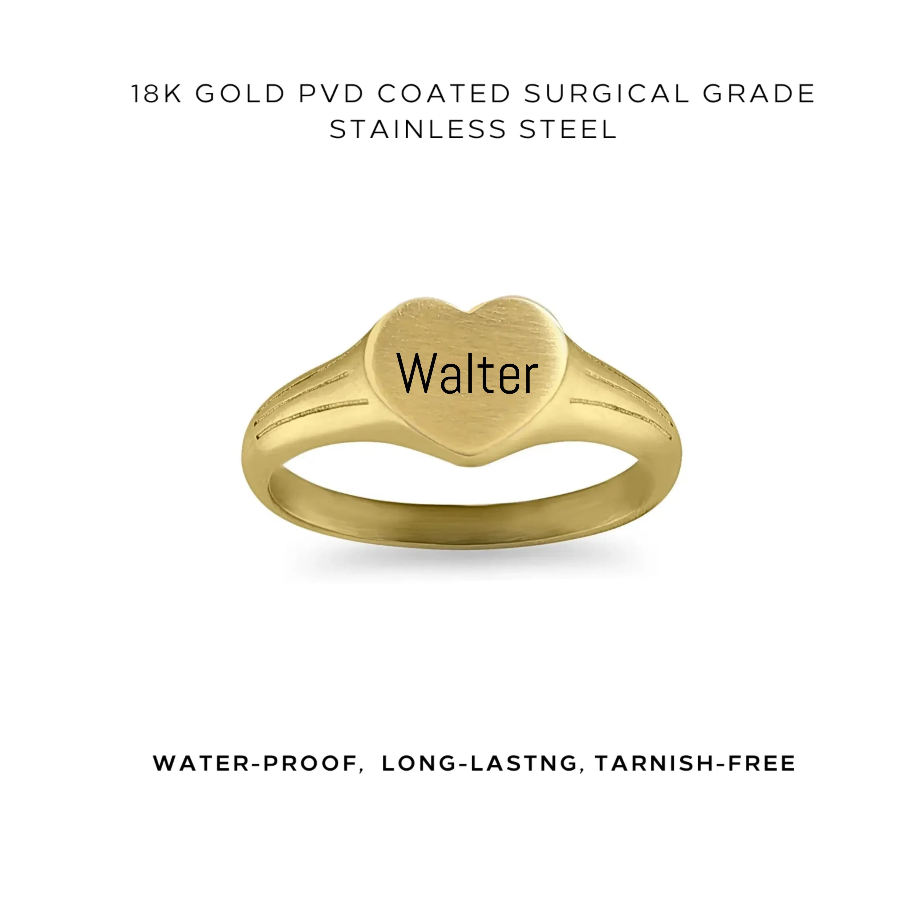 Heart Signet Engraved Ring - Personalized Custom Engraving - Sterling Silver or Gold Plated - Perfect for Couples, Anniversaries & Gifts - $35.00