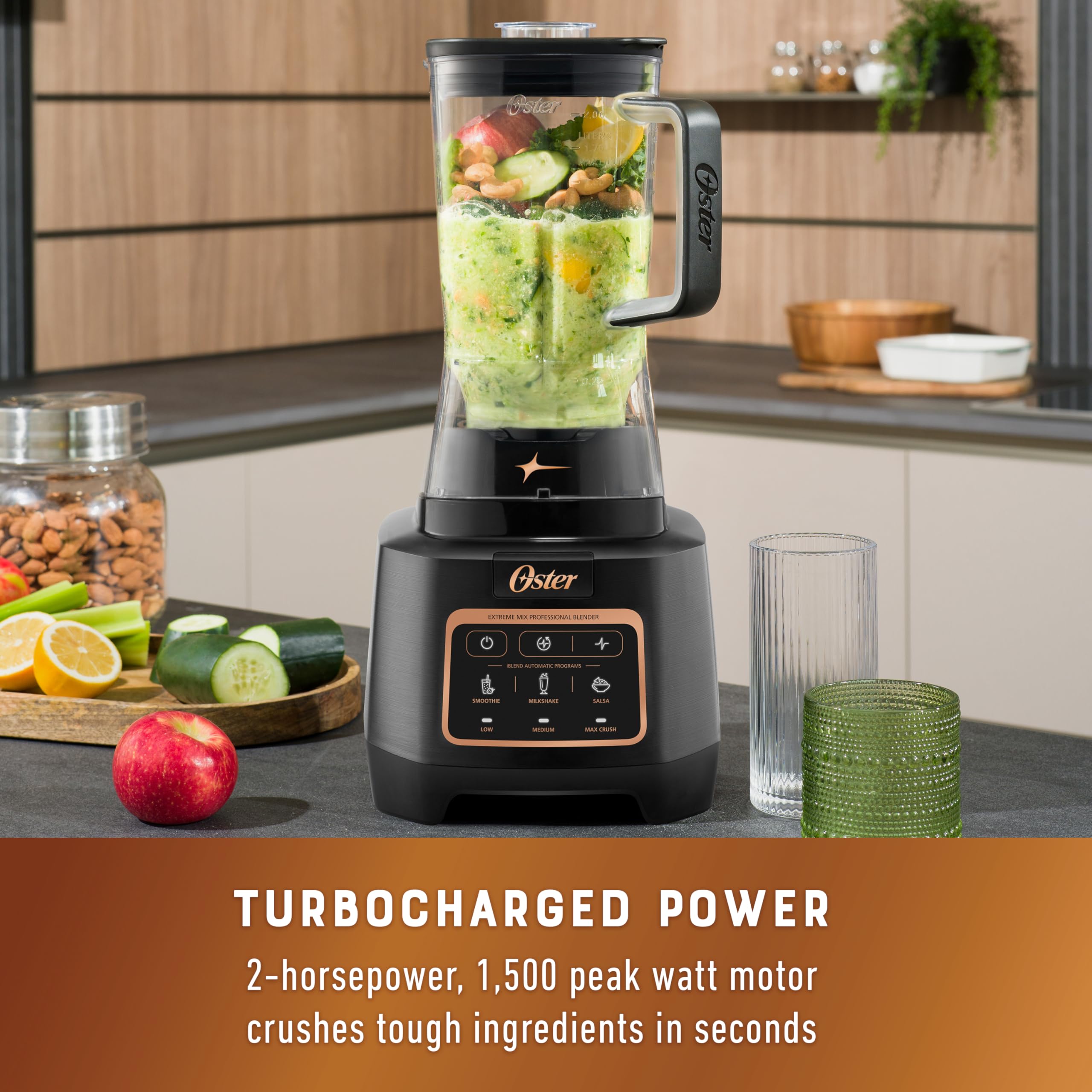 Oster Extreme Mix Blender - 1500 Watt High-Speed Countertop Blender with 10-Point Stainless Steel Blade, 64 oz BPA-Free Jar, Auto Programs for Smoothies, Ice Crushing & Food Prep - Perfect for Kitchen, Restaurant & Healthy Lifestyle