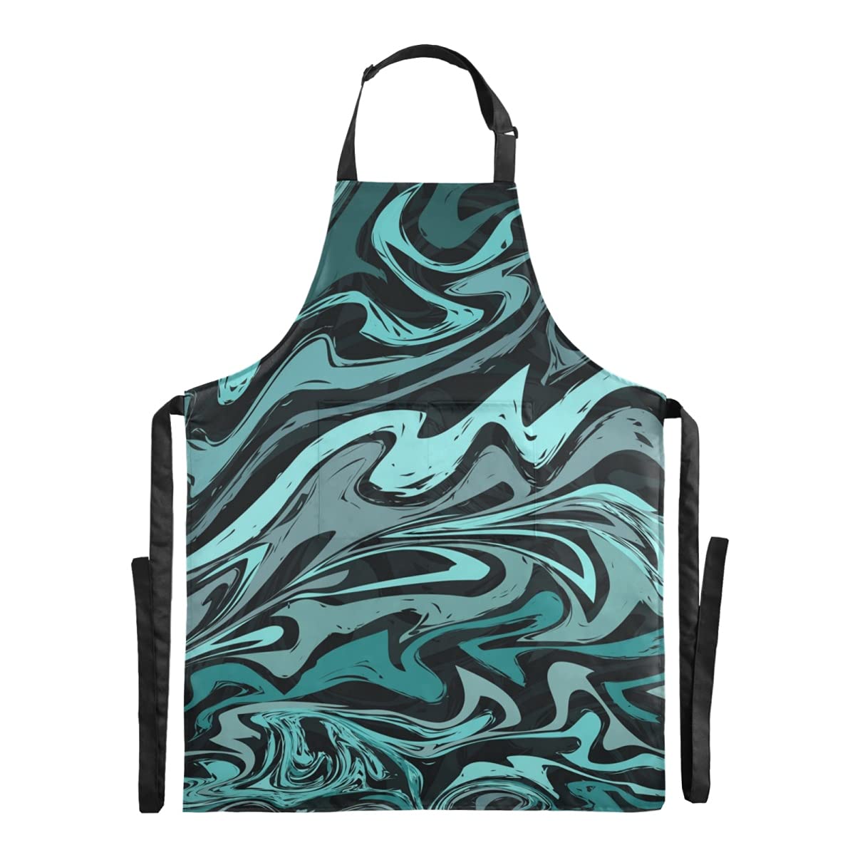 Modern Abstract Marble Texture Waterproof Bib Apron for Painting, Cooking & Bartending - Adjustable Straps with Large Pocket for Adults & Stepdads - Perfect for Art Parties, Home Kitchen & Bar Use