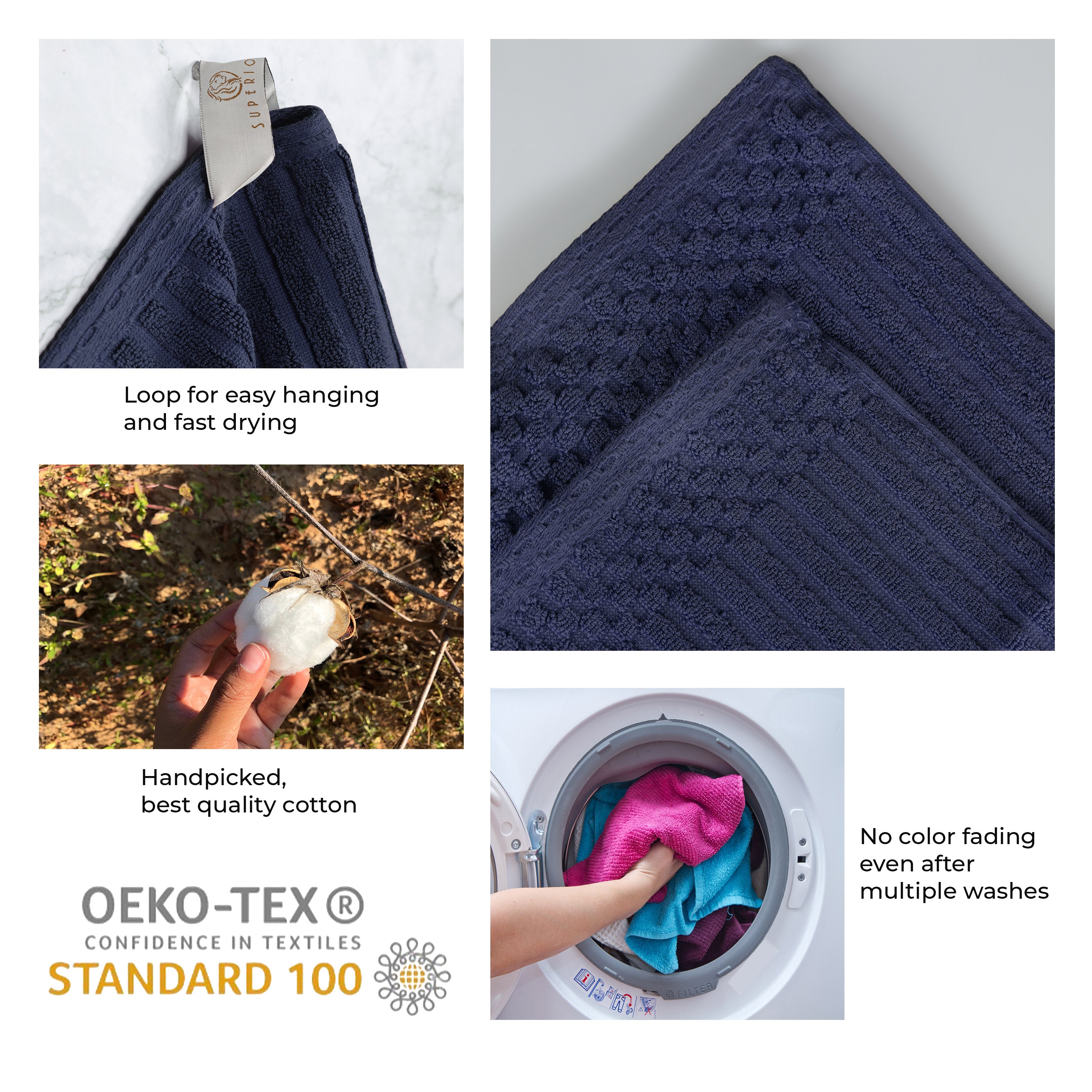 Premium Soho Ribbed Textured Cotton Hand Towels & Bath Sheets Set - Ultra Absorbent, Soft & Quick-Drying - Perfect for Bathroom, Spa, Gym & Guest Use