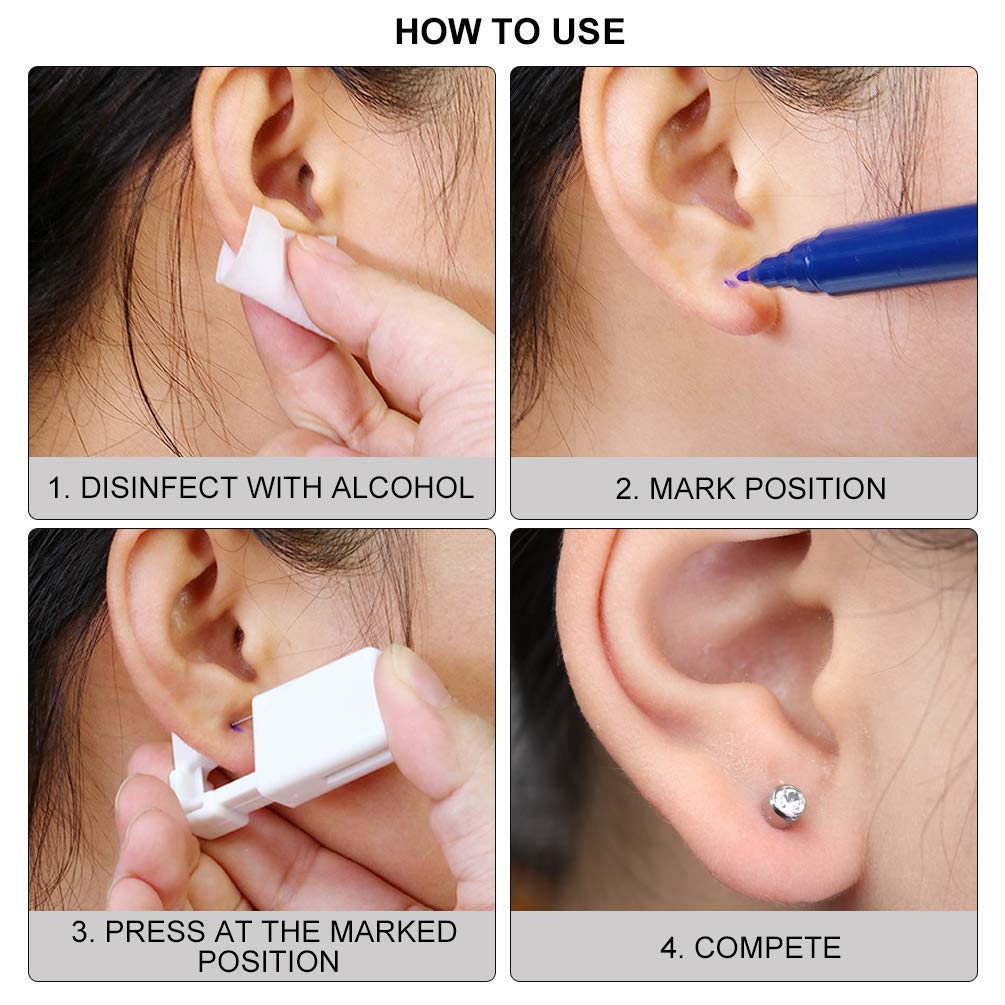 Disposable Ear Piercing Kit with Silver Studs - 5mm Self Ear Piercing Gun for Easy & Painless DIY Ear Piercing at Home | Professional Safe Earrings Starter Kit for Adults & Teens