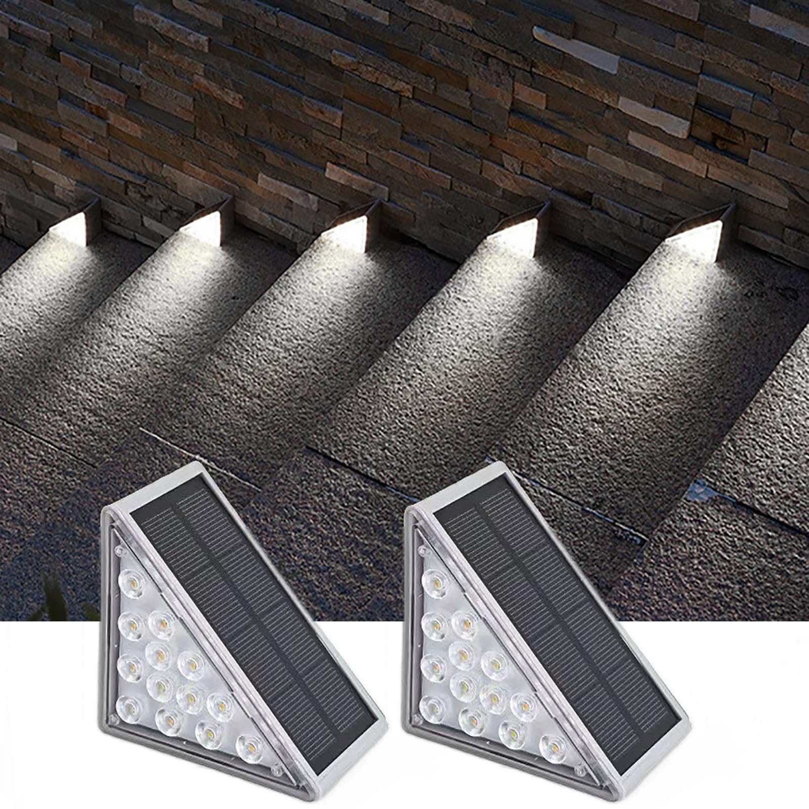 Solar LED Waterproof Step Lights Outdoor - 2 Pack White Deck Stair Lights for Patio, Yard, Porch, Front Door | Weatherproof Pathway Lighting for Home Safety & Curb Appeal