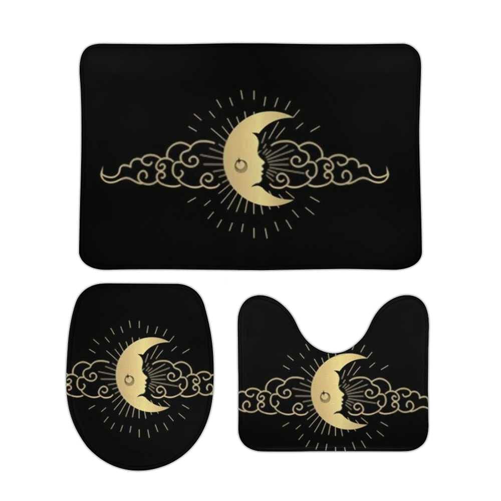 Vintage Boho Gold Magic Moon Girl Bathroom Rug Set - 3 Piece Non-Slip Absorbent Soft Bath Mats for Tub, Shower & Toilet | Perfect for Bedroom, Sink, Office, Kitchen & Laundry Room Decor