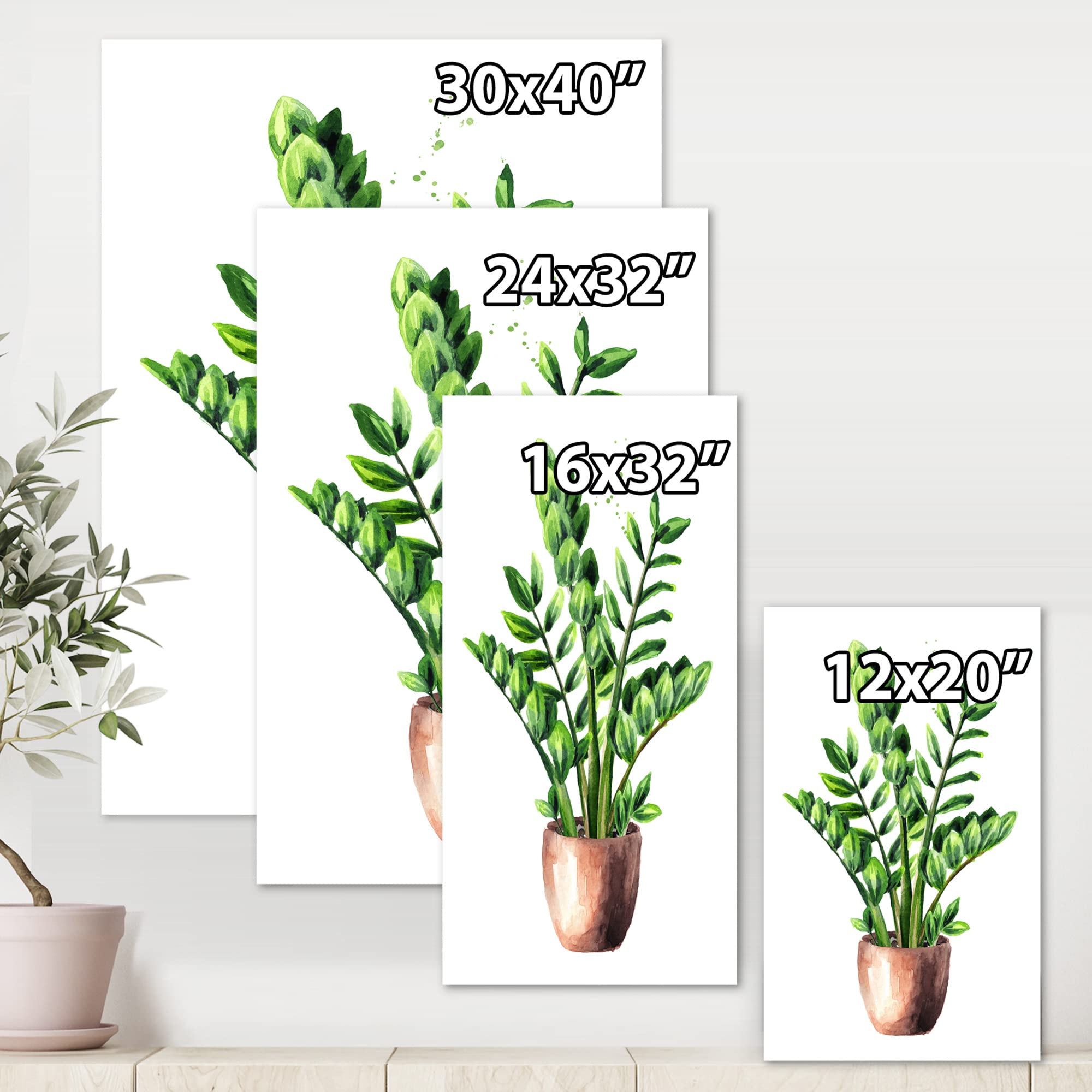 DesignQ Zamioculcas Tropical Plant Green Leaves Canvas Wall Art - Perfect for Home, Office & Living Room Decor