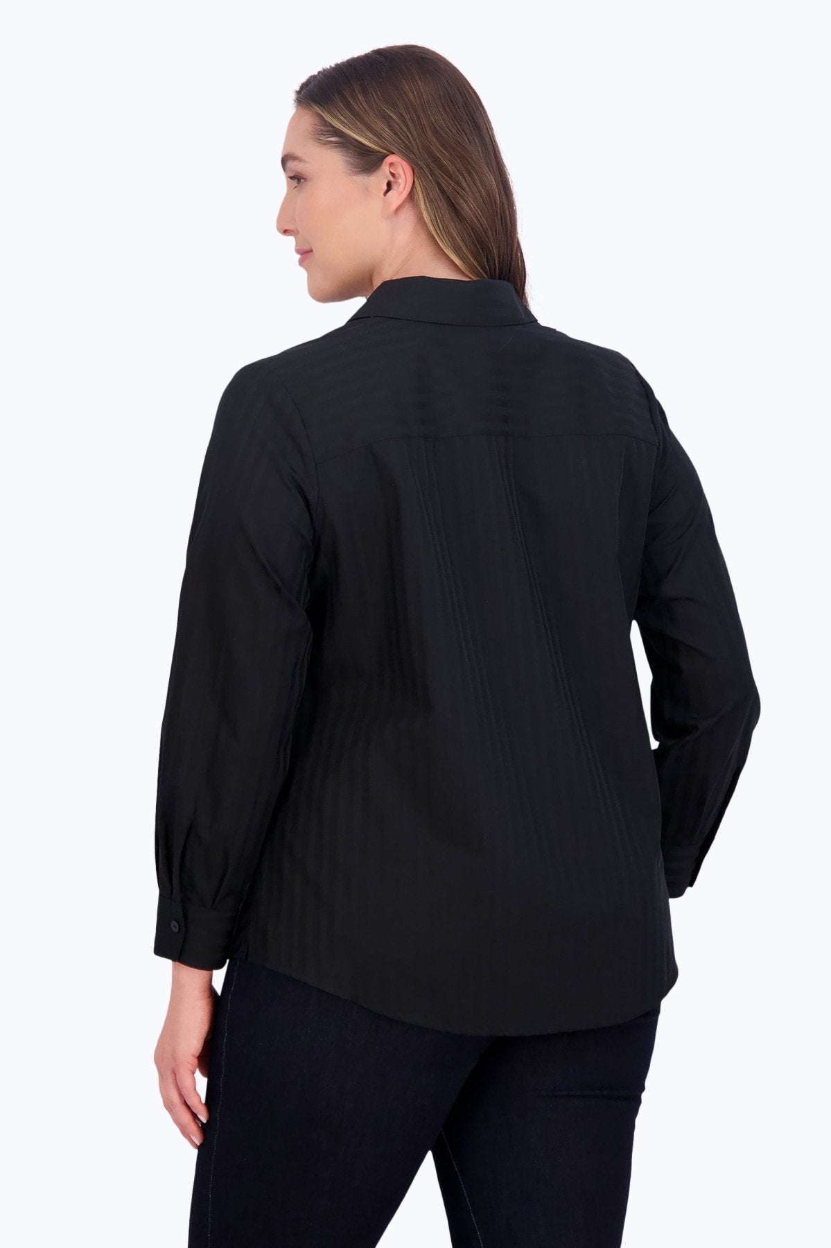 Mary Plus Dobby Stripe Long Sleeve Shirt for Women - Comfortable Casual Blouse for Work & Everyday Wear | Office, Date Night, Weekend Outfits