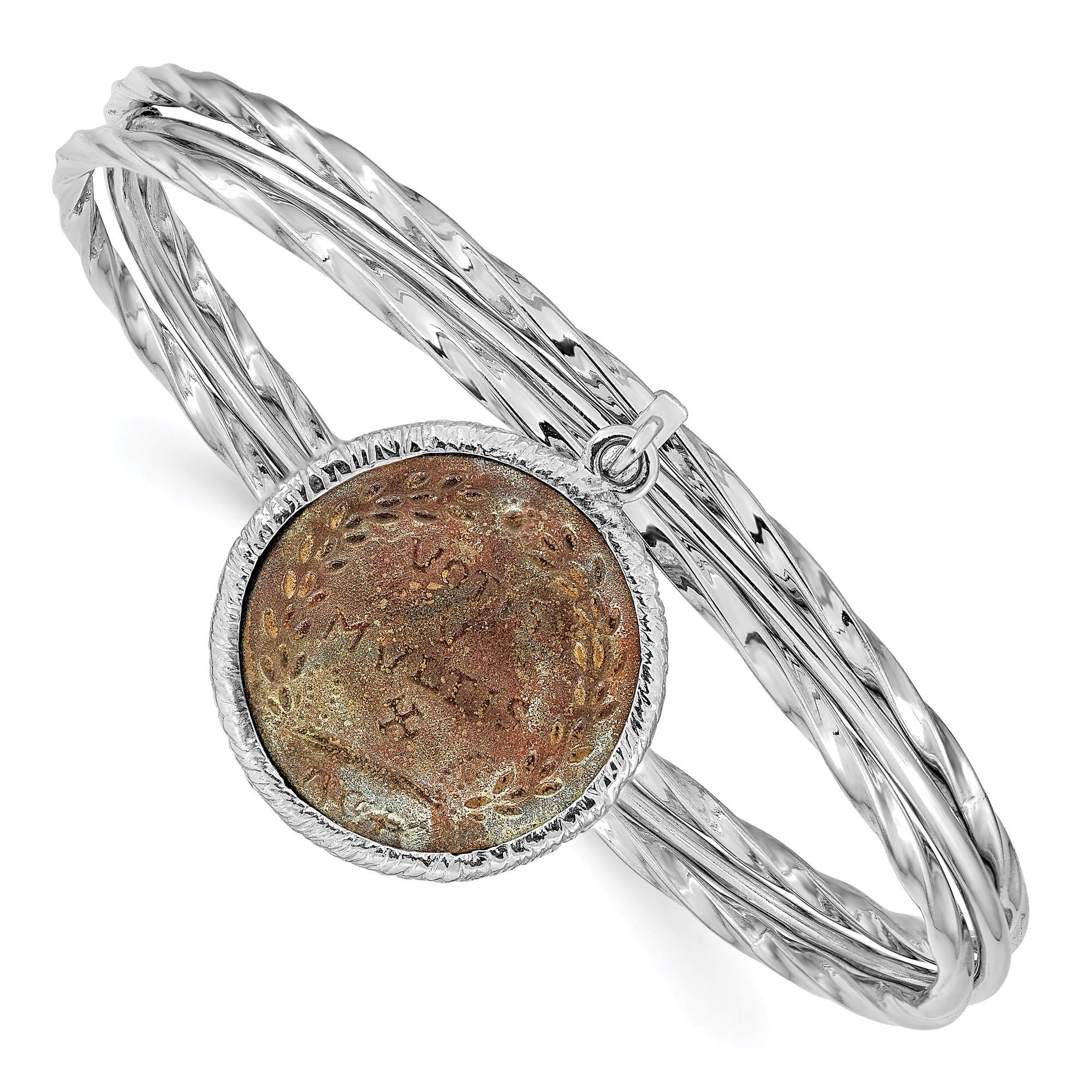 Leslie's Sterling Silver Rhodium-Plated Bronze Roman Coin Bangle - Elegant Vintage Jewelry for Women | Perfect for Parties, Weddings & Special Occasions