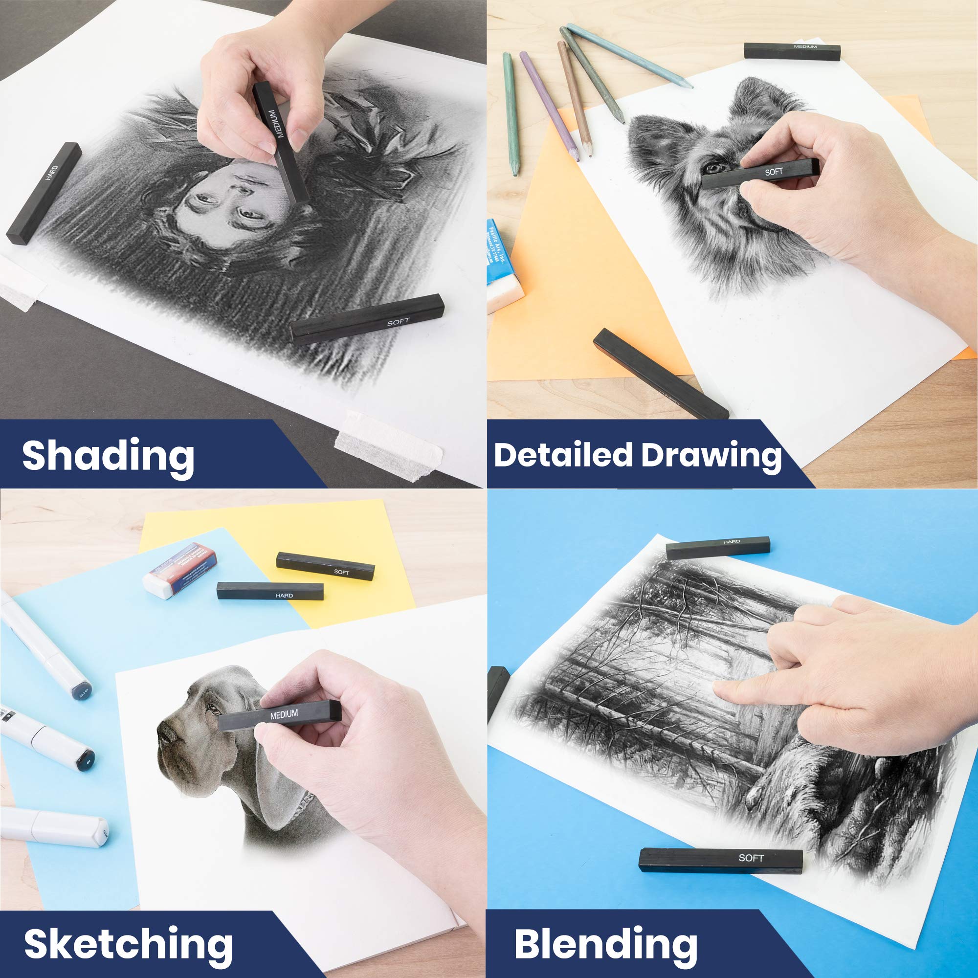 Pacific Arc Compressed Charcoal Sticks Medium 12 Pack - Professional Drawing & Sketching Supplies for Artists - Perfect for Shading, Portraits, and Fine Art Projects