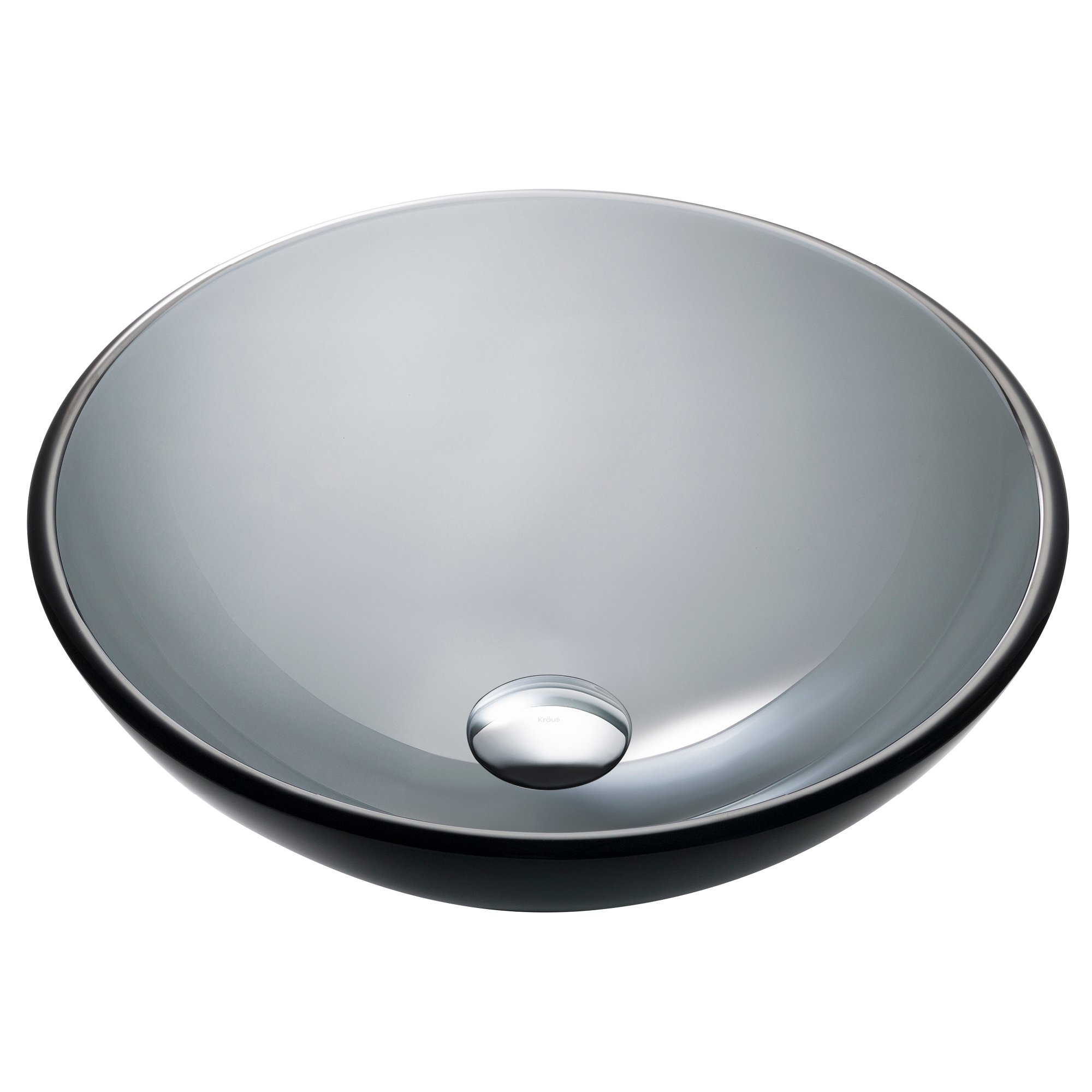 KRAUS 14 Inch Round Clear Black Glass Vessel Bathroom Sink - Modern Above Counter Bathroom Vanity Sink for Contemporary Home Decor | Perfect for Bathroom Remodel, Powder Room Upgrade & Luxury Spa Style