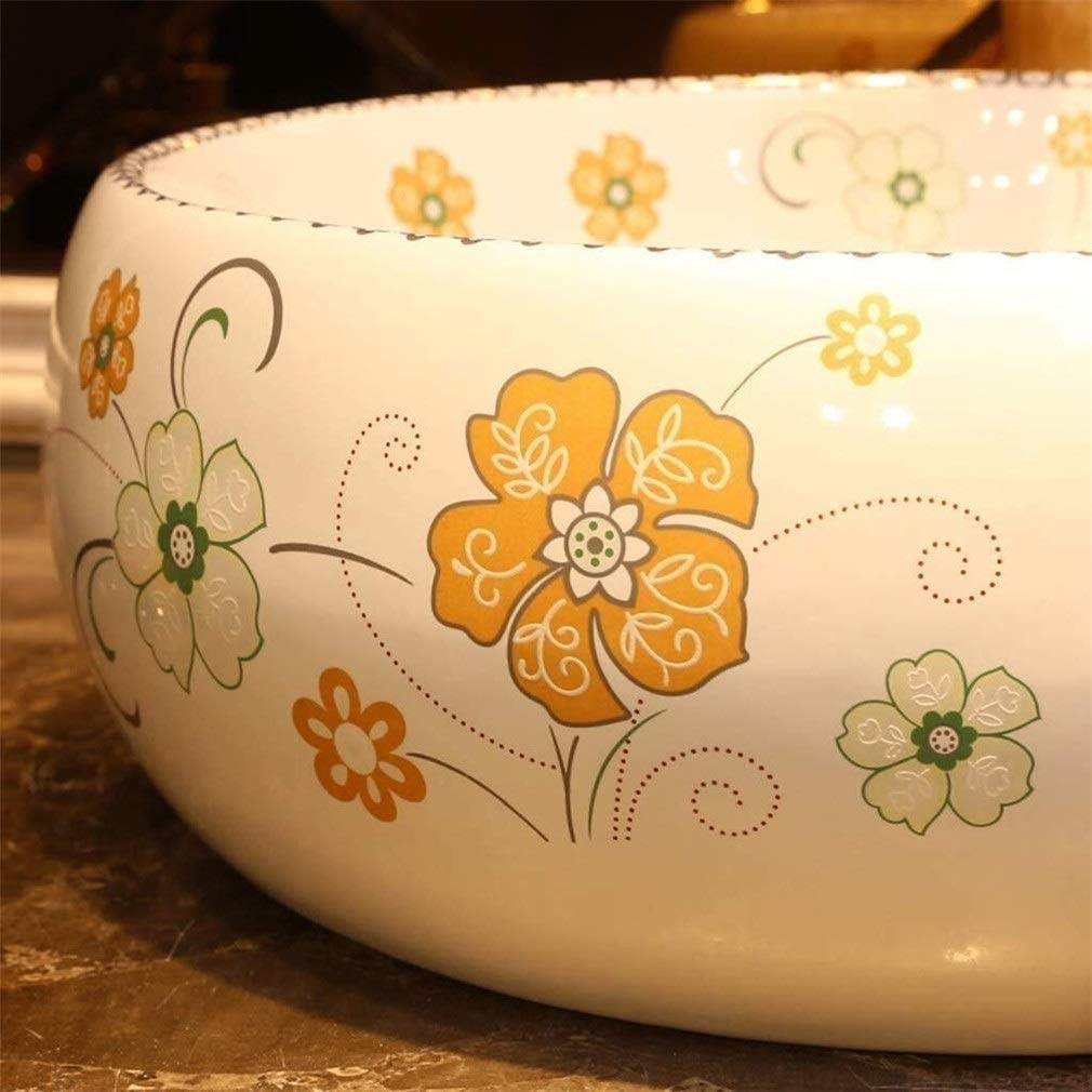 Round Ceramic Vessel Sink for Bathroom Vanity - Above Counter Top Mount Drop-in Sink with Cabinet - Perfect for Modern & Farmhouse Bathroom Decor
