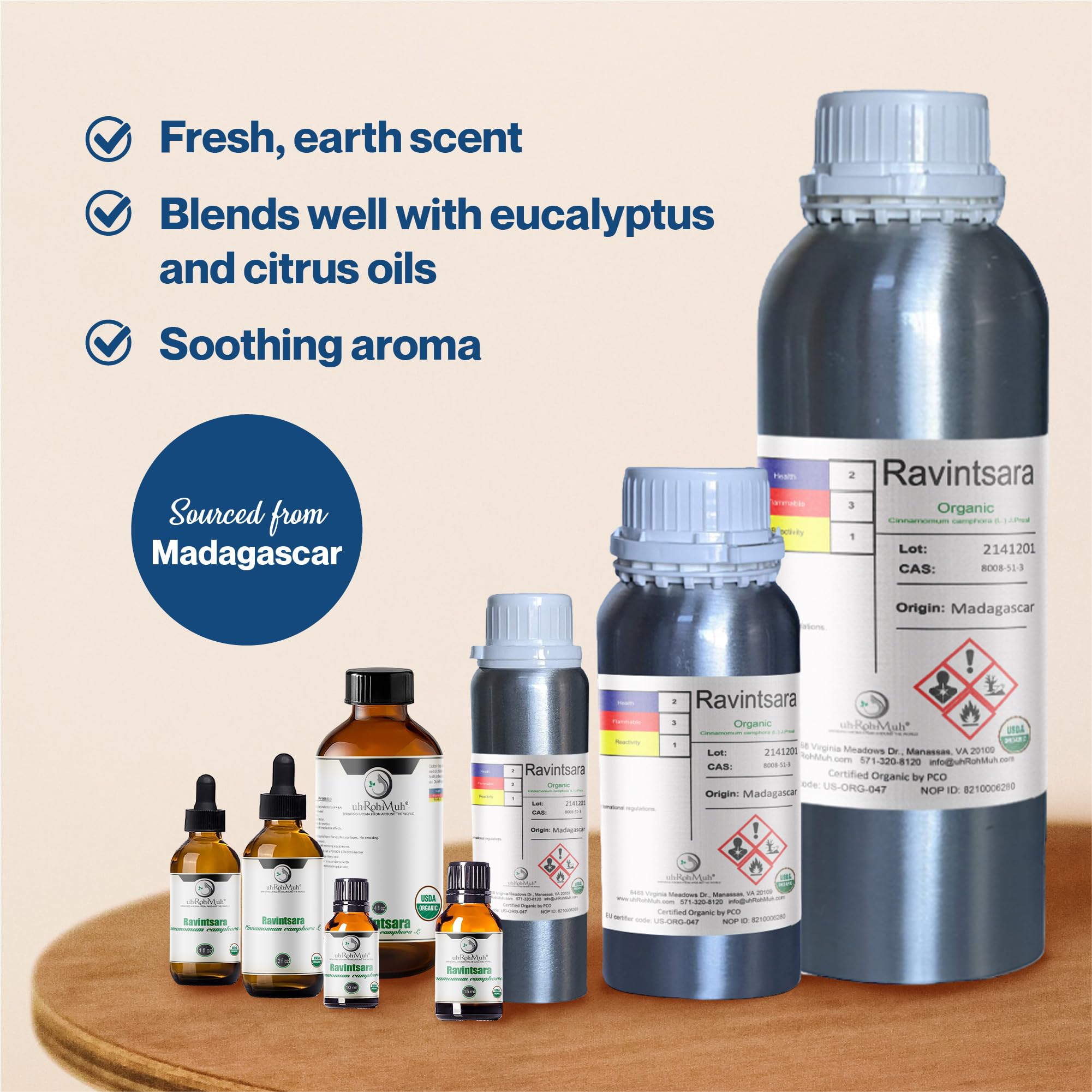 100% Pure Organic Ravintsara Essential Oil (Cinnamomum Camphora) - USDA Certified, 8oz - Madagascar Sourced - Aromatherapy & Diffuser Use - Perfect for Relaxation, Stress Relief & Home Spa
