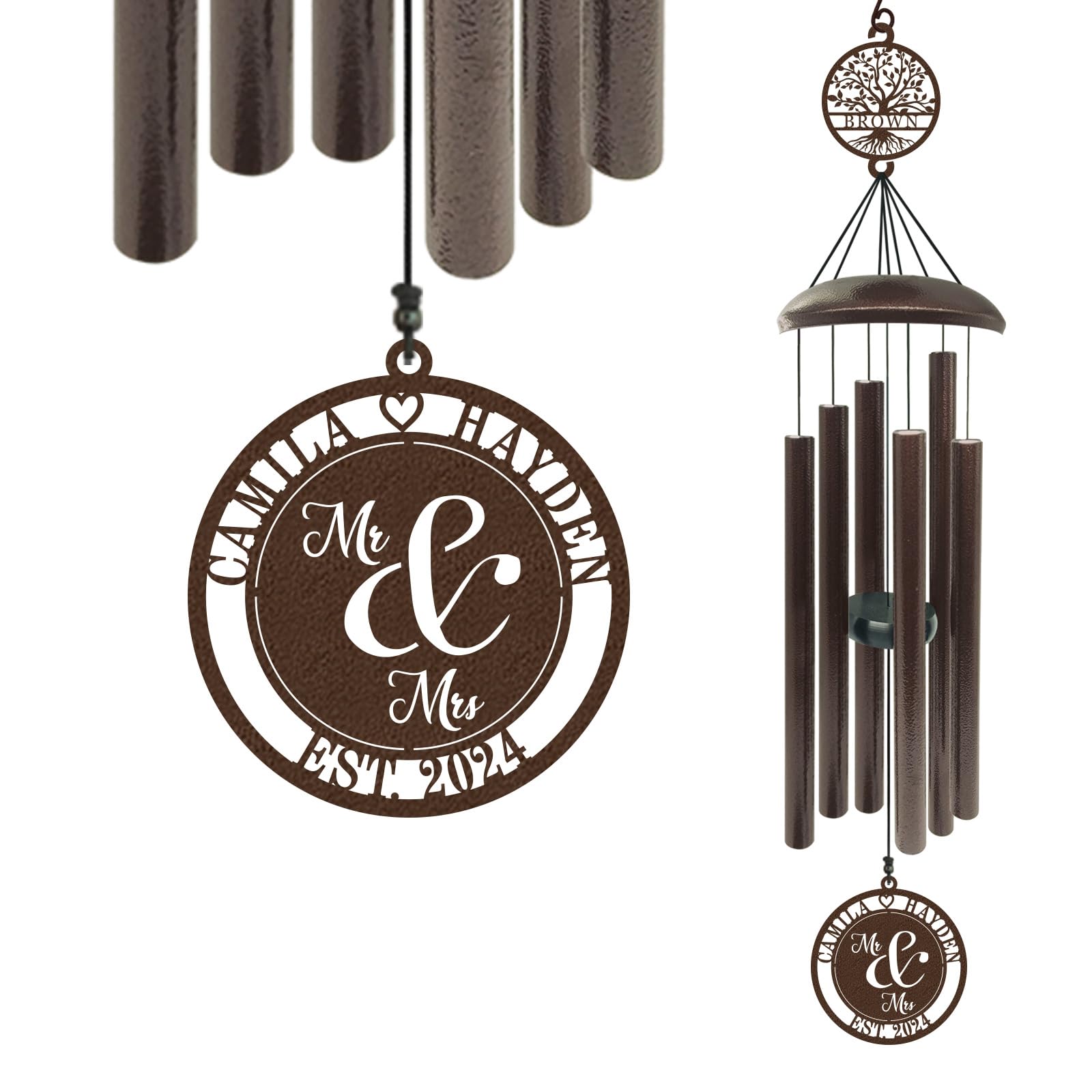 43-Inch Large Personalized Tree of Life Copper Wind Chime - Custom Engraved Anniversary Wedding Gift for Couples, Newlyweds, Parents & Retirees (Mr & Mrs) - Perfect for Outdoor Garden, Patio Decor & Relaxing Wind Sounds