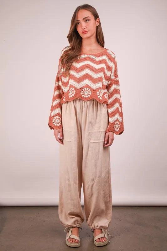 Beige Wide Leg Gauze Beach Pants for Women - Soft & Breathable Summer Lounge Pants - Boho Chic Vacation Wear for Beach, Yoga & Casual Outings