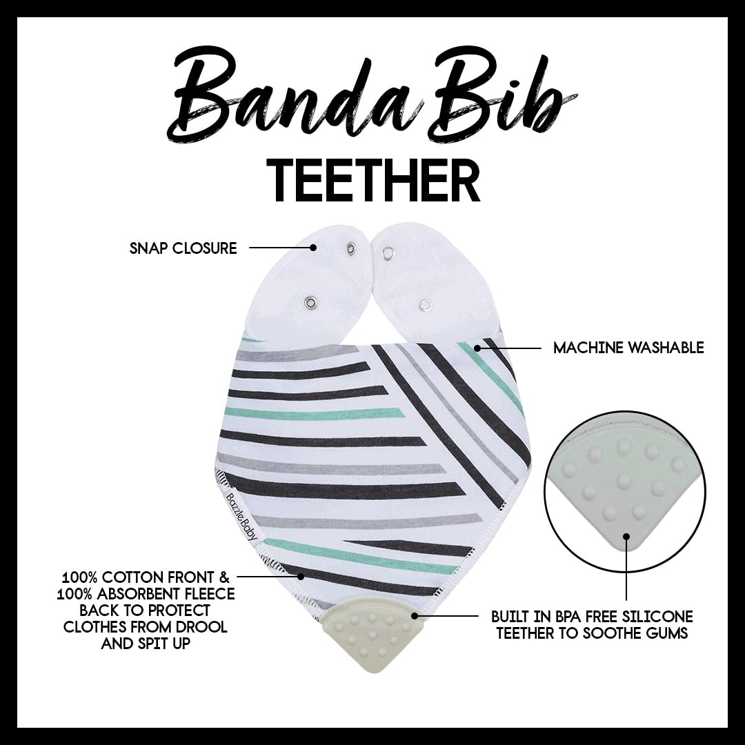 Bazzle Baby Bandana Teething Bibs 4-Pack - Soft Cotton Drool Bibs for Boys & Girls with Silicone Teether for Teething Relief, Adjustable & Absorbent Baby Bibs for Drooling (Black & White) - Perfect for Feeding, Playtime & Everyday Use
