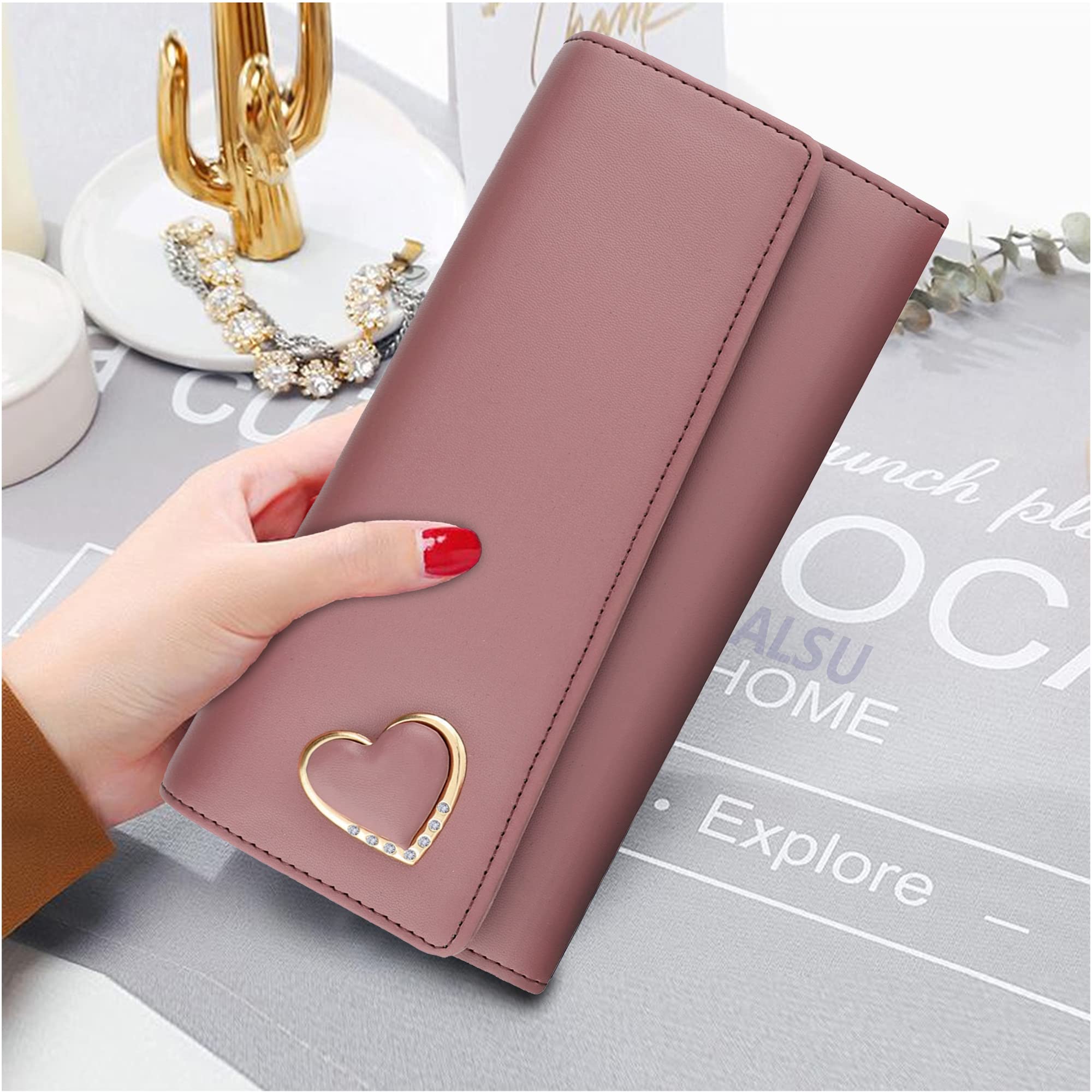 ALSU Women's Wallet Clutch Purse with Phone Pocket, Coin Pocket & 4 Card Slots - Peach | Stylish Crossbody Wallet for Everyday Use, Travel & Parties