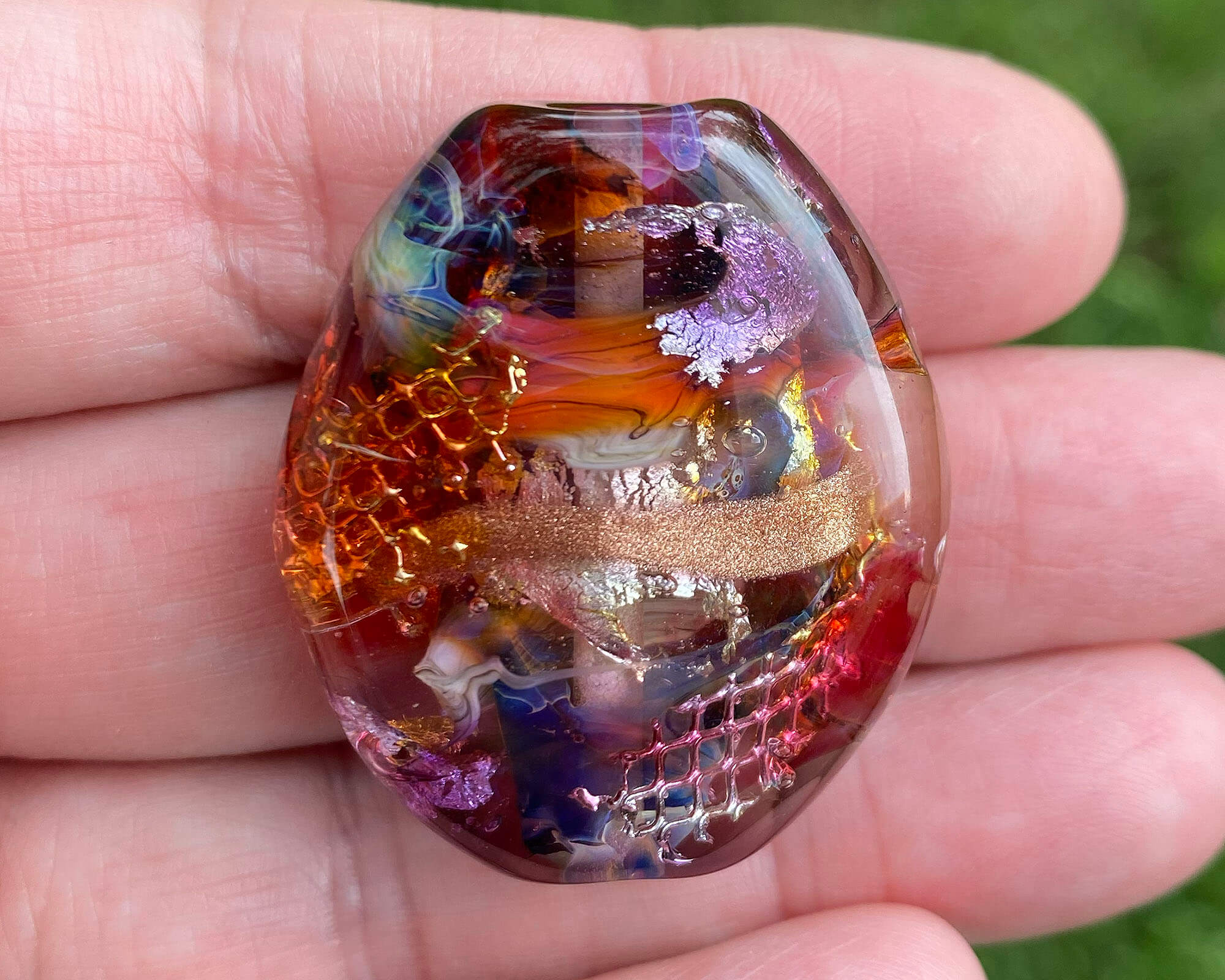 Handmade Fiery Sunken Treasure Lampwork Glass Focal Bead - SRA Certified for Jewelry Making, DIY Crafts & Unique Gifts