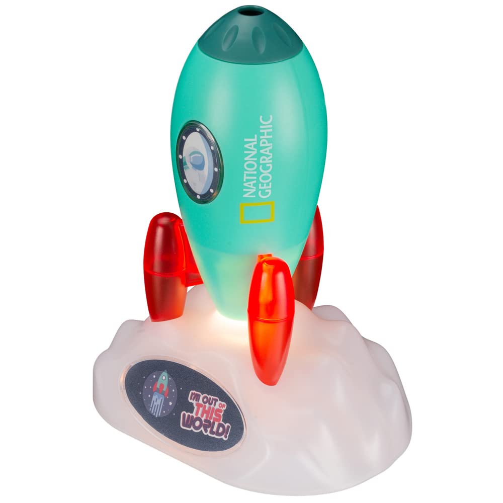 National Geographic Space Rocket Slide Projector & Night Light - Kids Educational Toy for Bedroom, STEM Learning & Space Exploration Fun