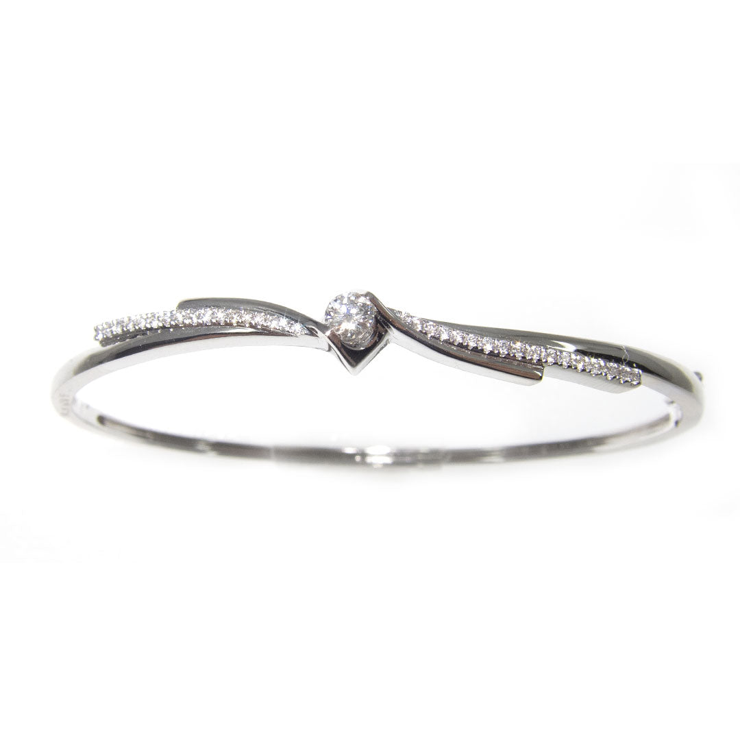 18K White Gold Diamond Open Trellis Bangle Bracelet for Women - Elegant Wedding, Anniversary & Special Occasion Jewelry Gift