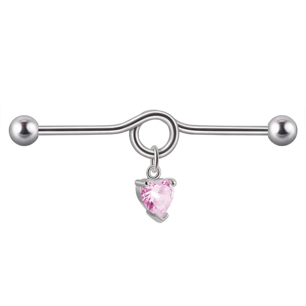 14G Heart Double Hole Industrial Bar Body Jewelry - DL7071 | Perfect for Cartilage, Helix, and Tragus Piercings | Hypoallergenic Surgical Steel for Sensitive Skin