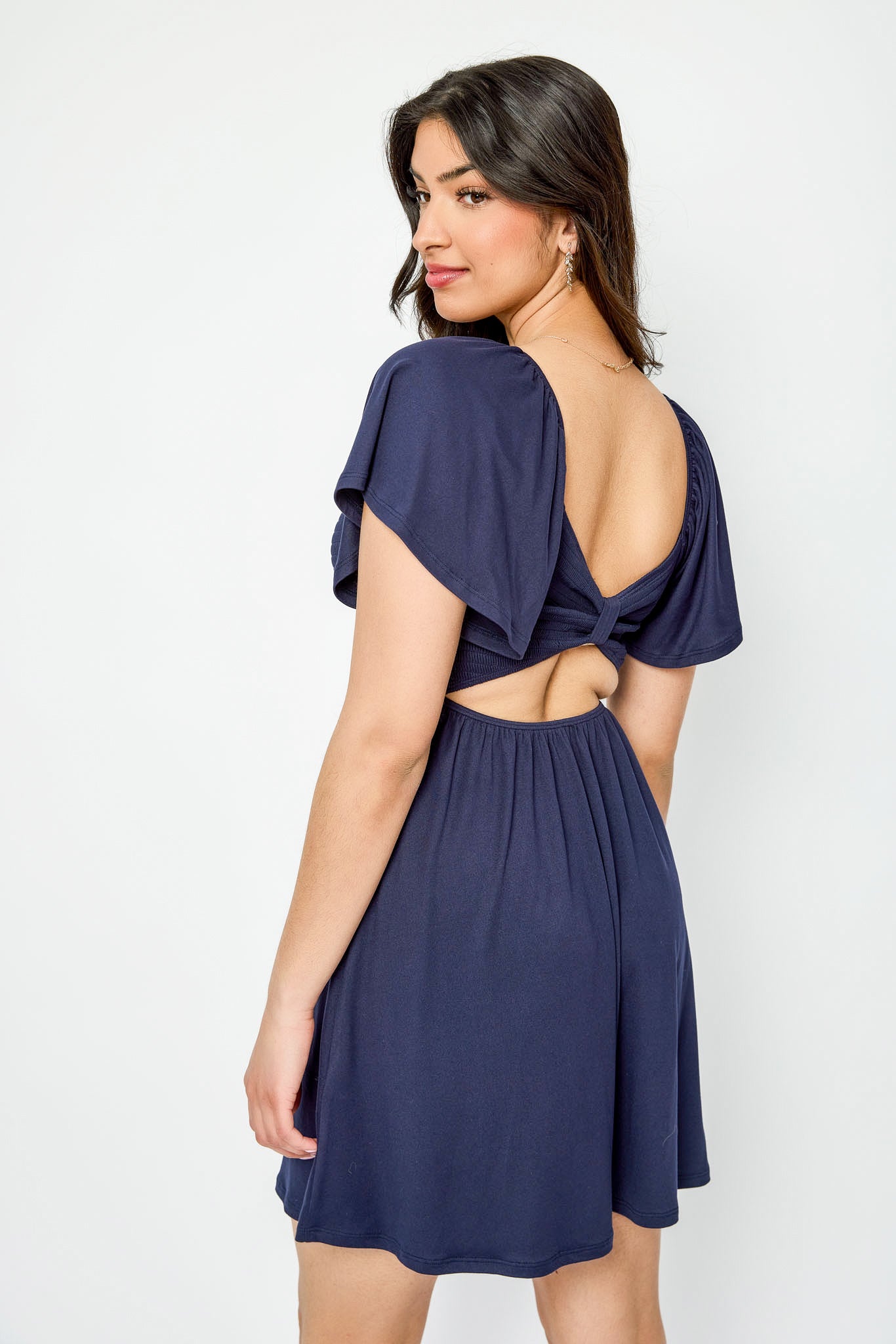 Flounce Sleeve Square Neck Smocked Open Back Dress - Women's Elegant Summer Party Cocktail Dress for Weddings, Date Nights & Special Occasions